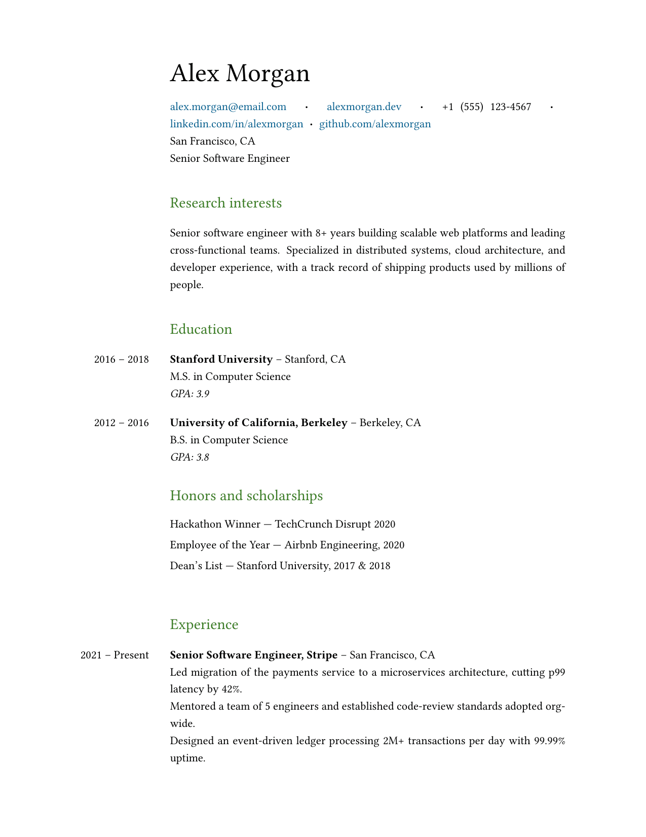 Research Assistant LaTeX resume template