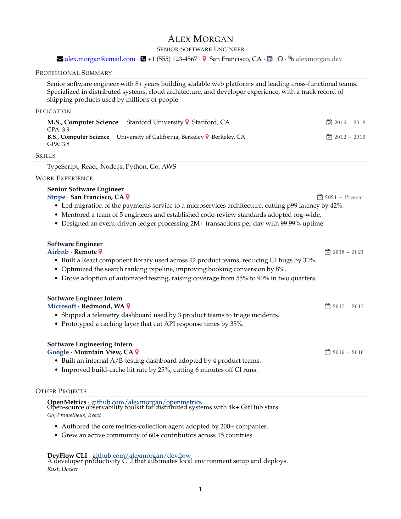 Journalist LaTeX resume template