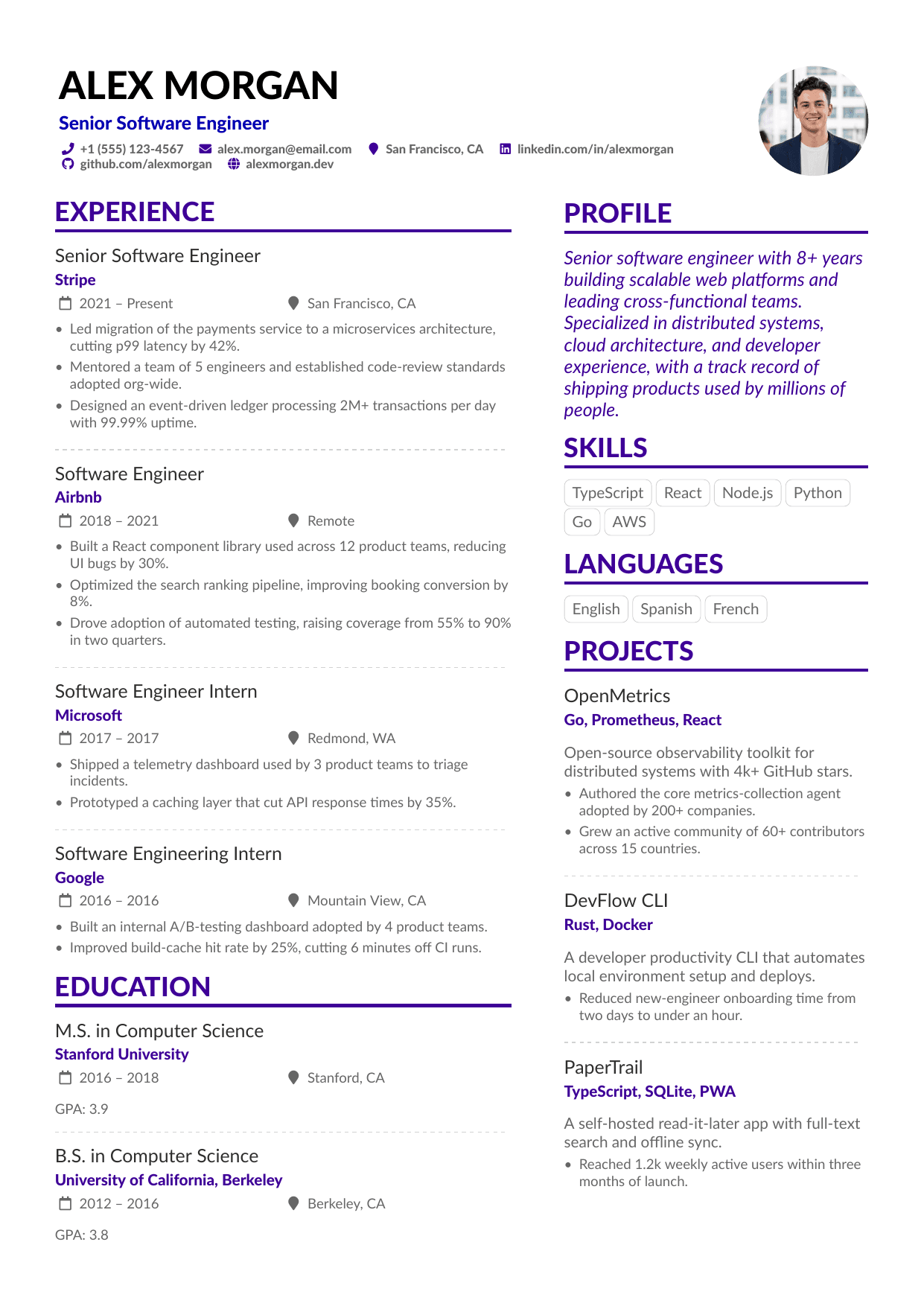 Product Designer resume template