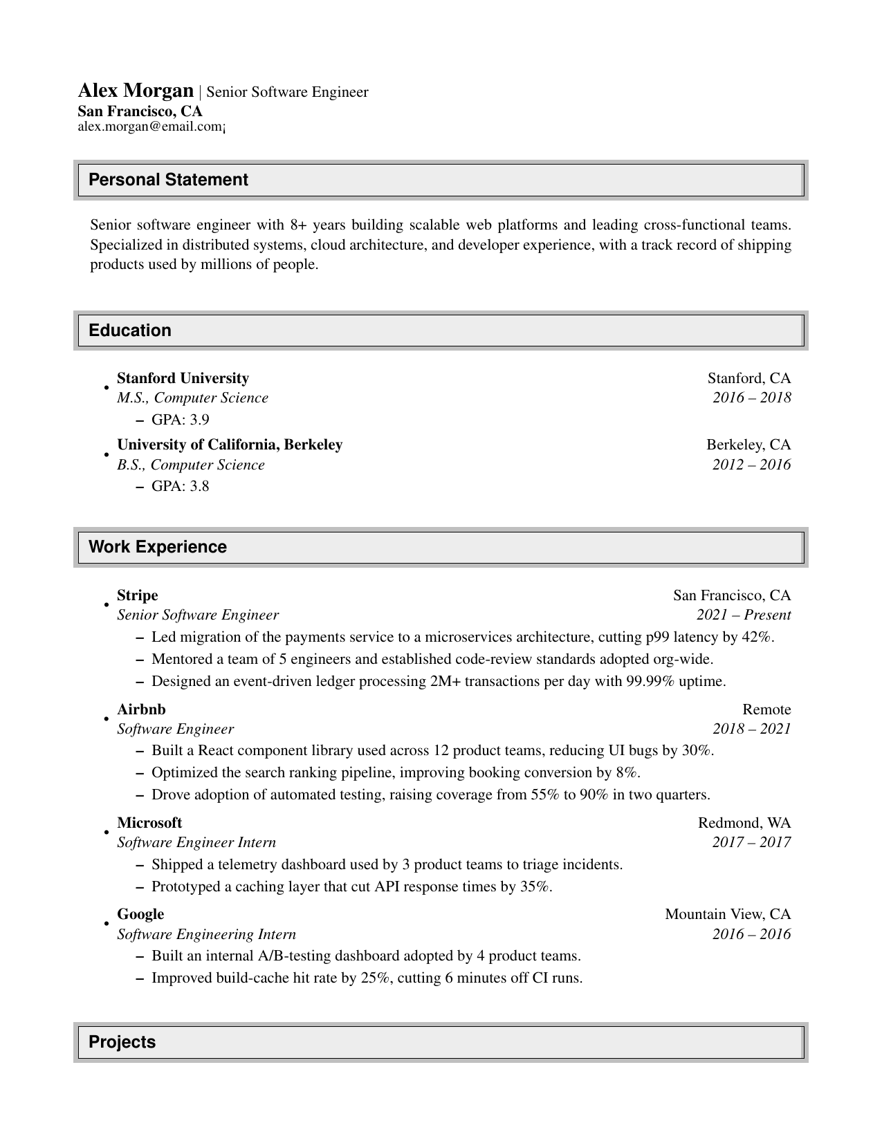 Product Manager LaTeX resume template