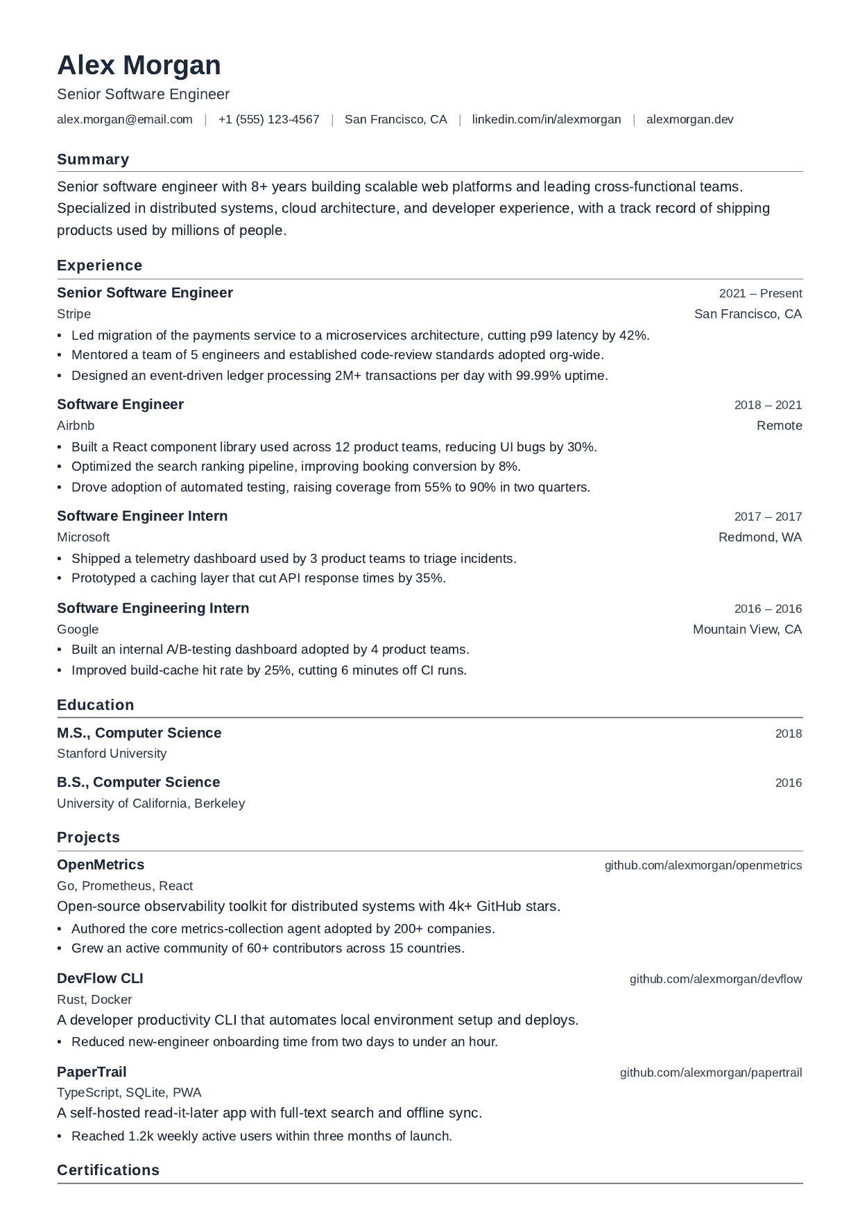QA Engineer resume template