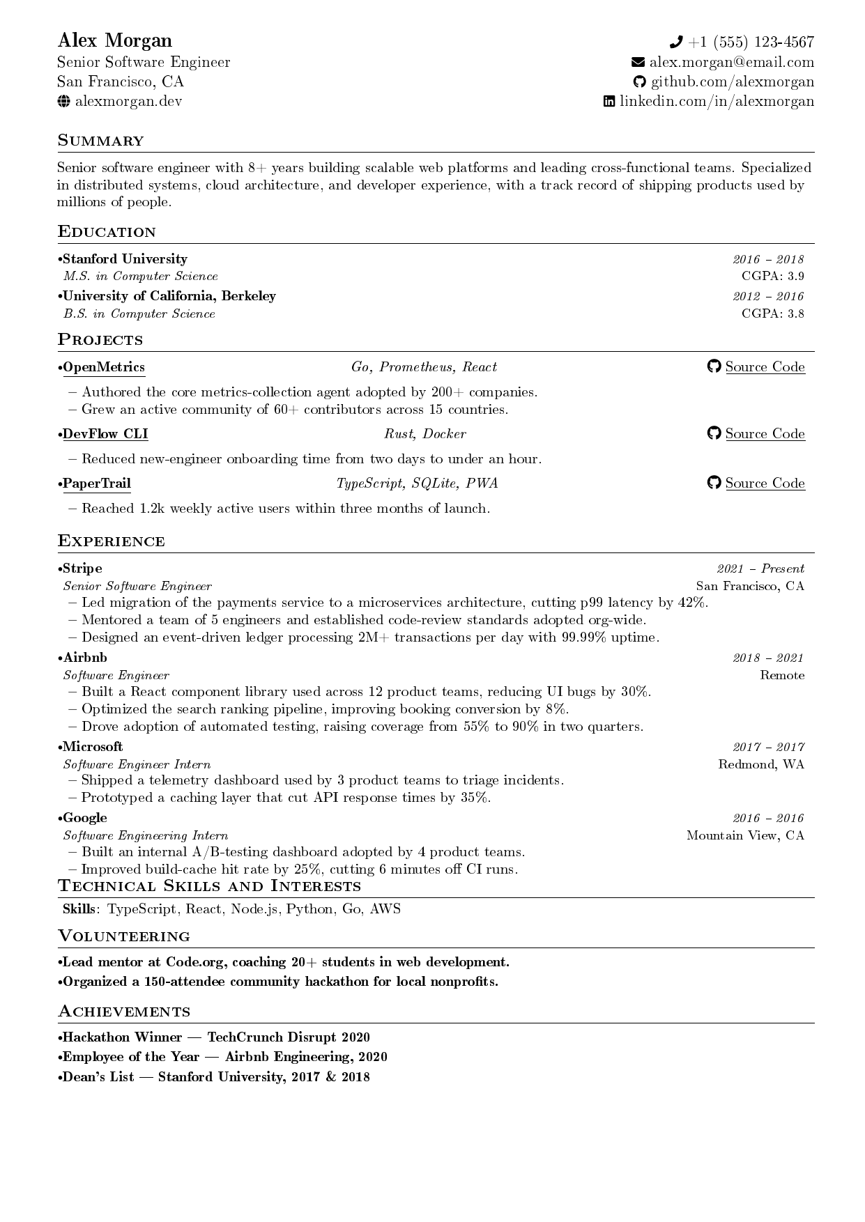 Bihar Engineering Resume LaTeX resume template