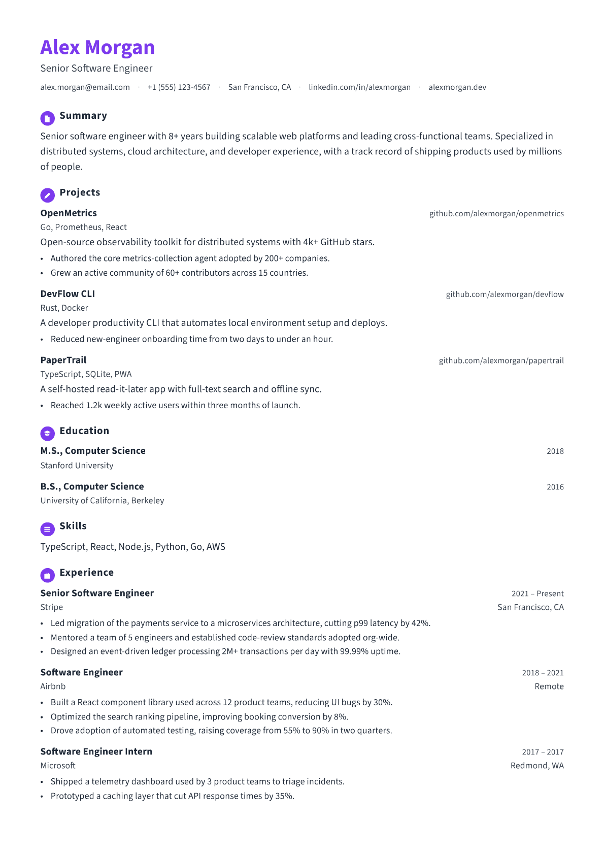 Junior Web Developer resume template