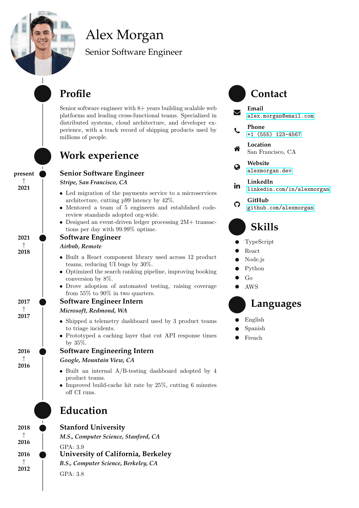 Content Marketing Lead LaTeX resume template preview