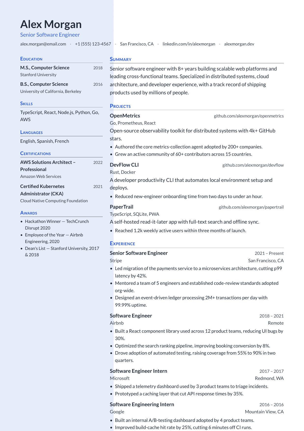Marketing Intern resume template