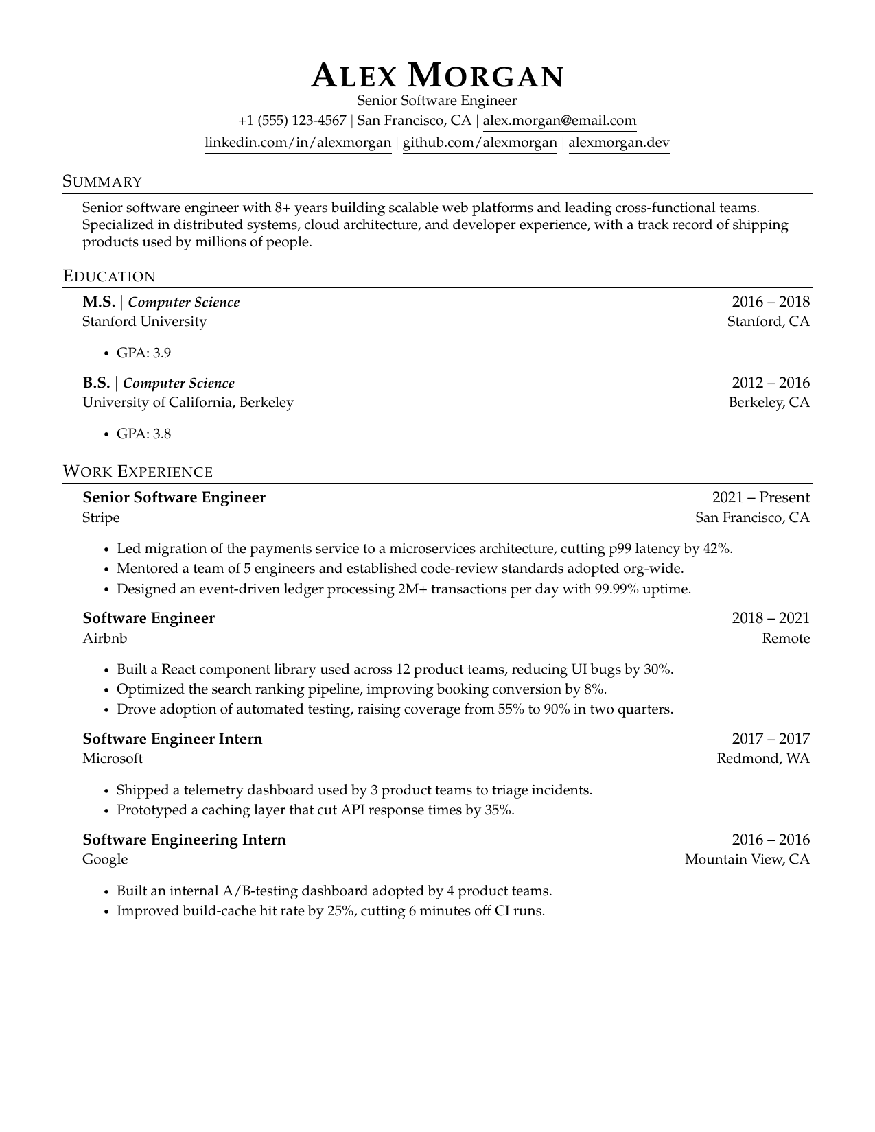 Investment Banking LaTeX resume template