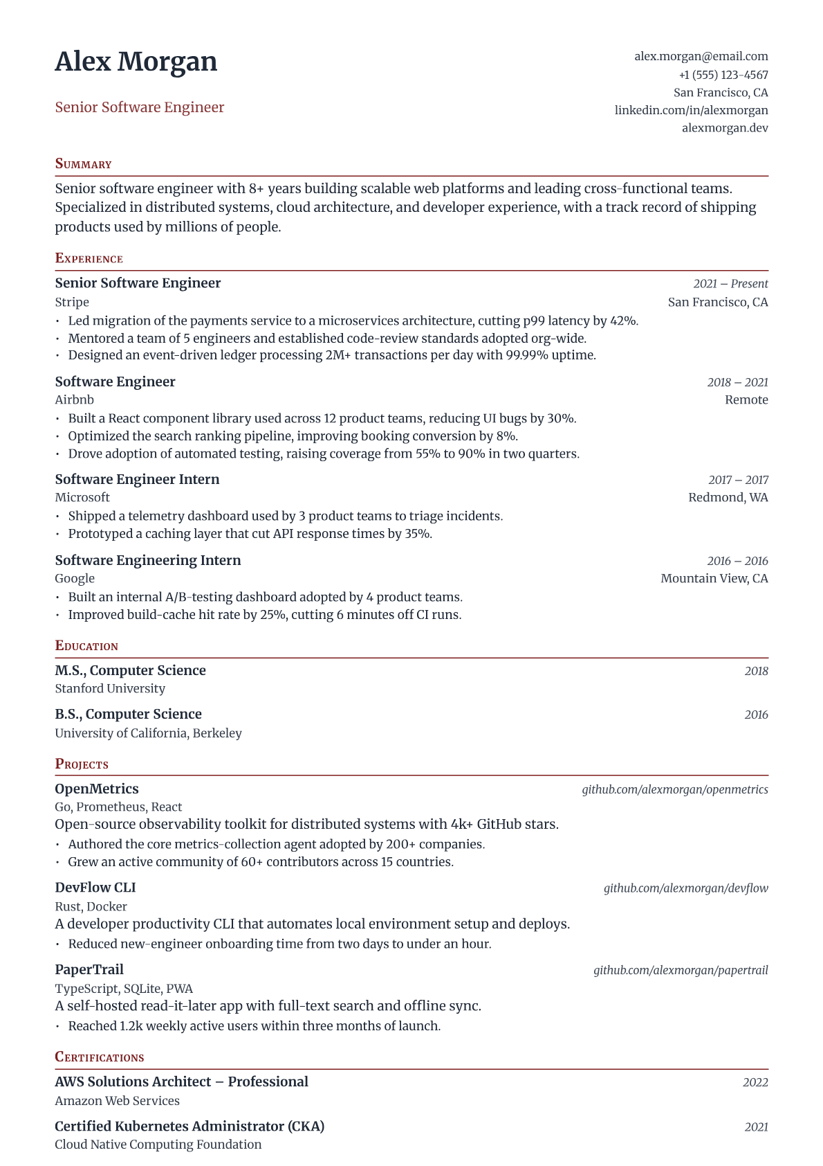Senior Internal Auditor resume template
