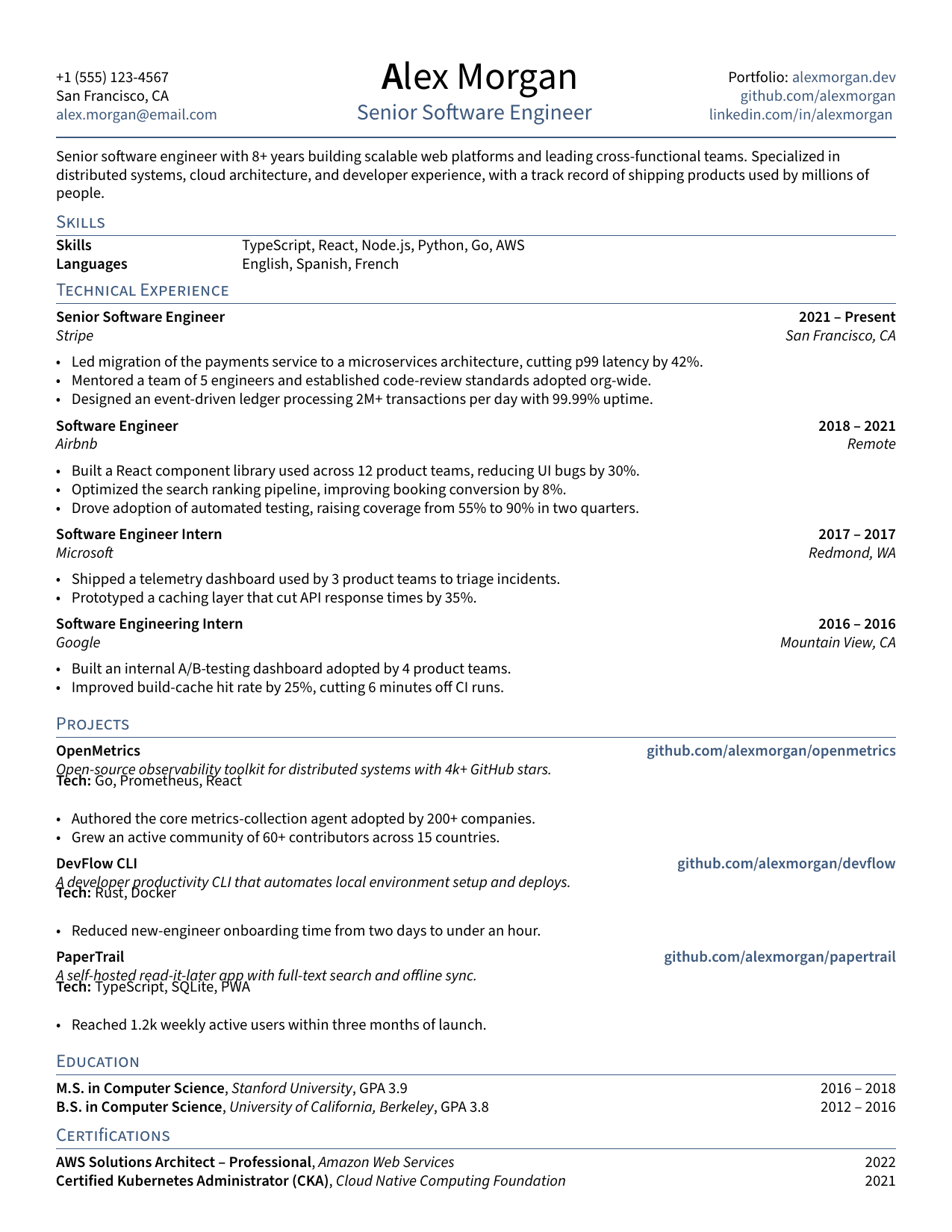 Data Scientist LaTeX resume template