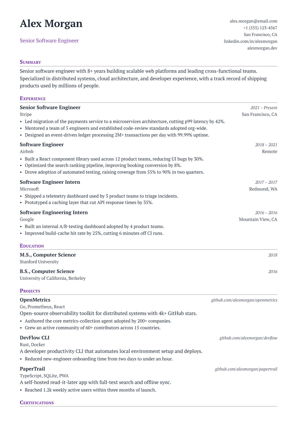 University Professor resume template