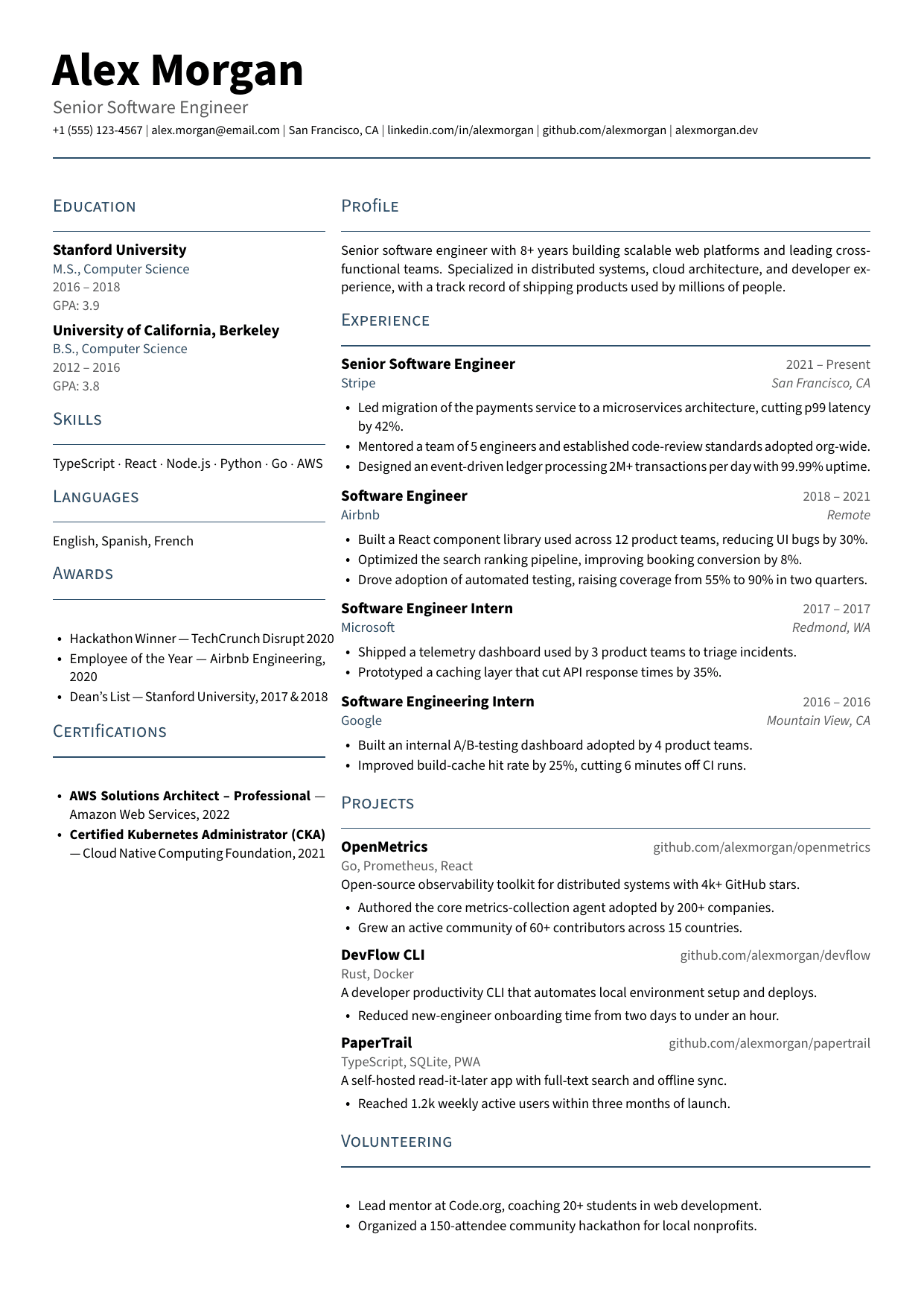 Deedy CV LaTeX resume template