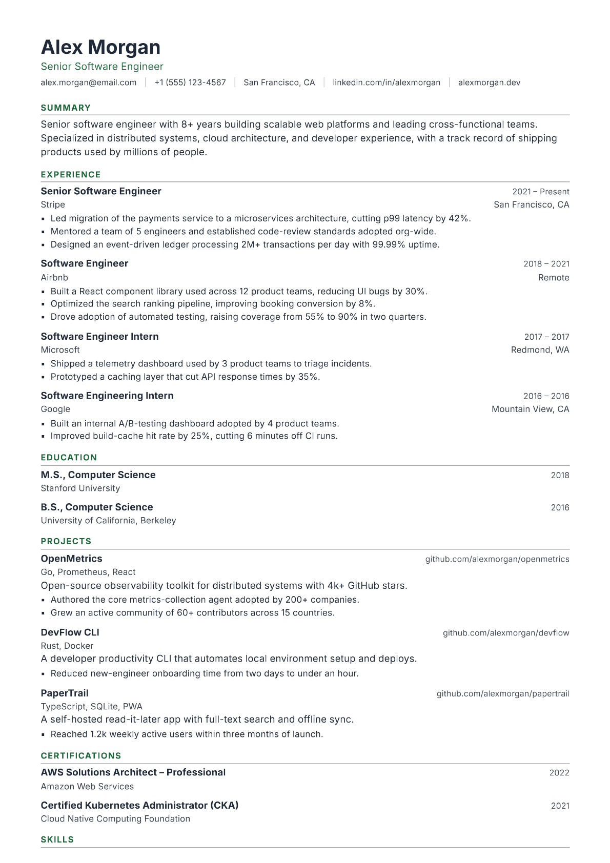 Full Stack Developer resume template