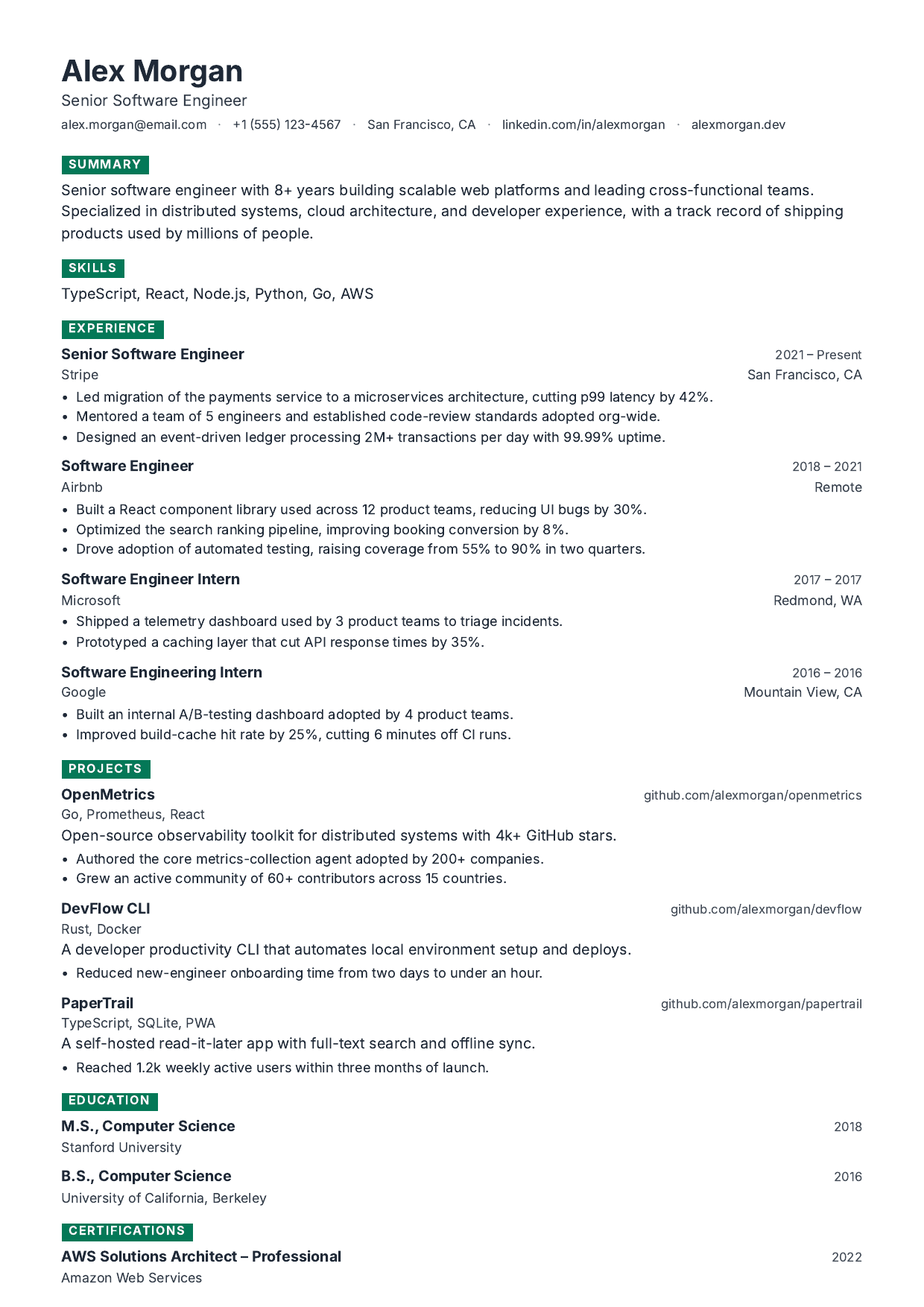 Emerald resume template