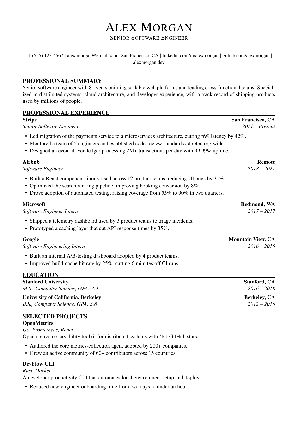 Director Of Operations LaTeX resume template