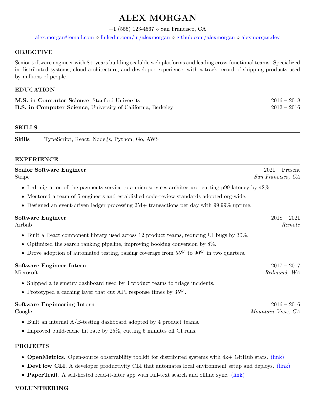 Software Engineer Intern resume template