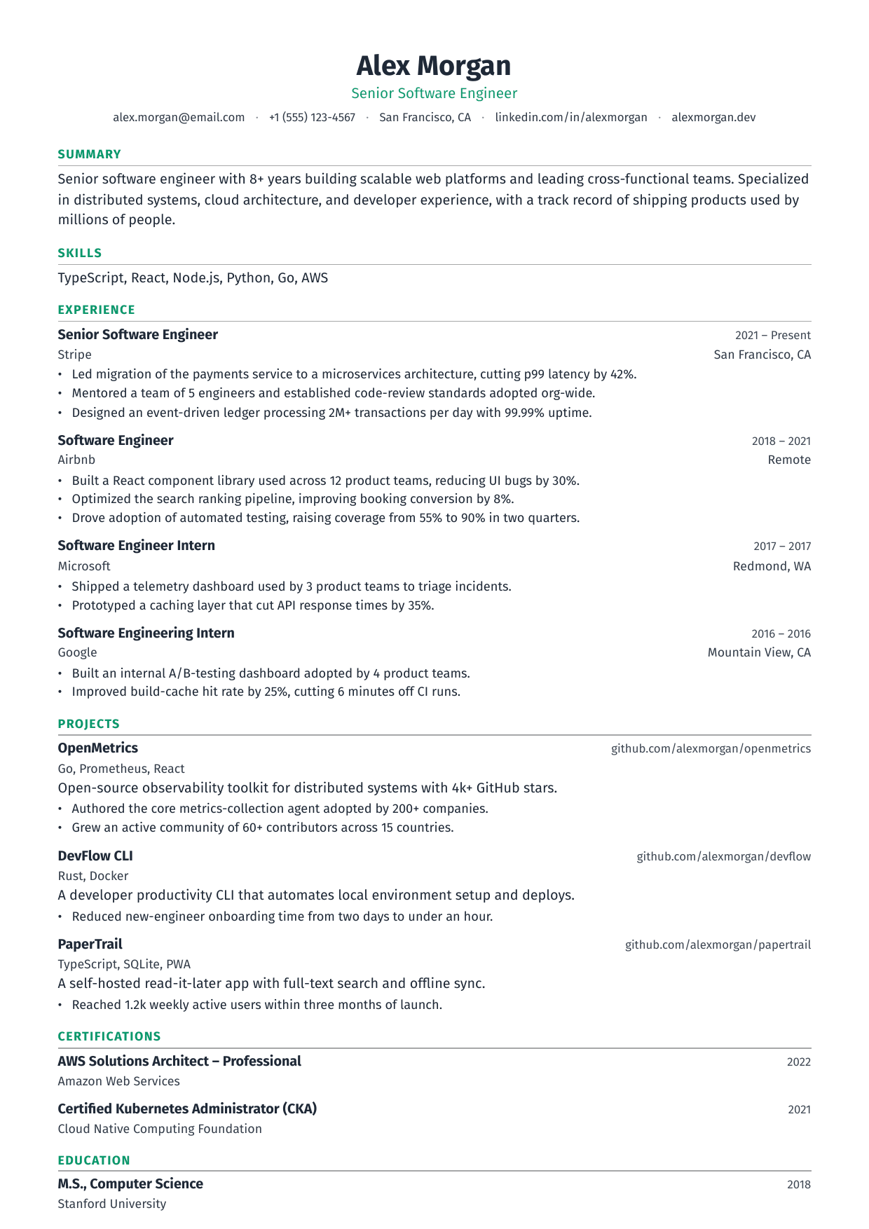 Analytics Engineer resume template
