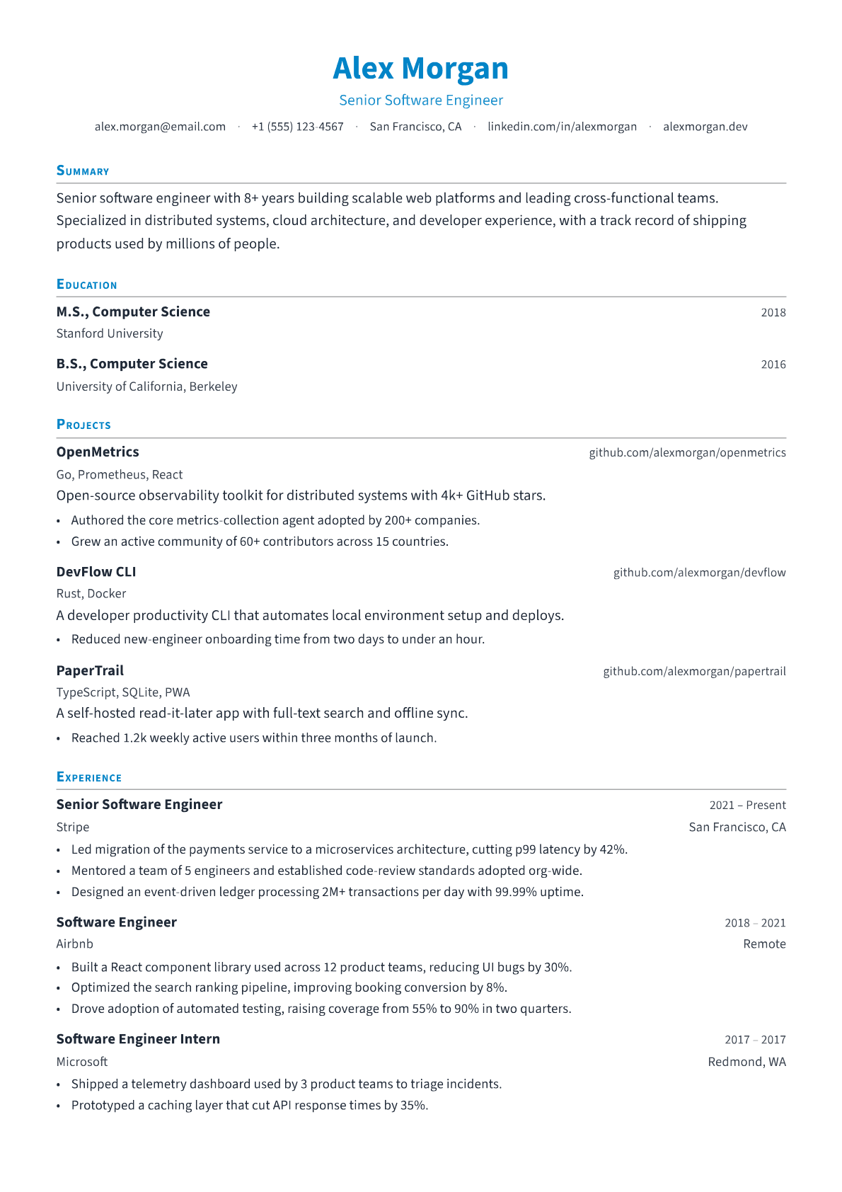 Computer Science Intern resume template