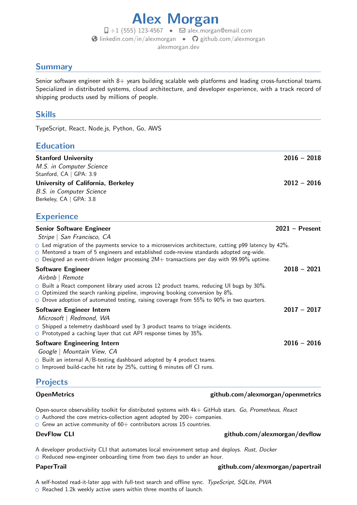 IT Specialist LaTeX resume template