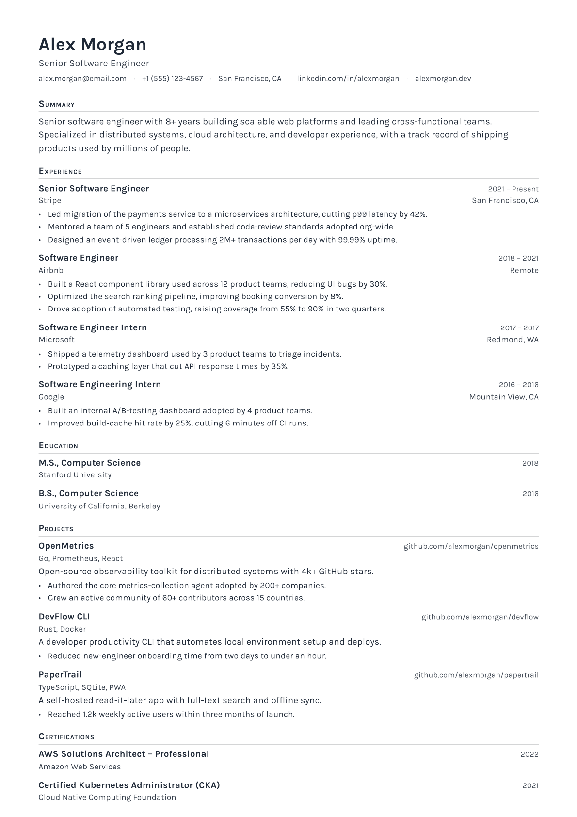 Quality Assurance Engineer resume template
