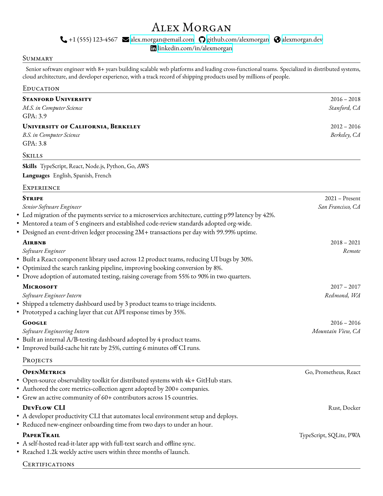 Teacher LaTeX resume template