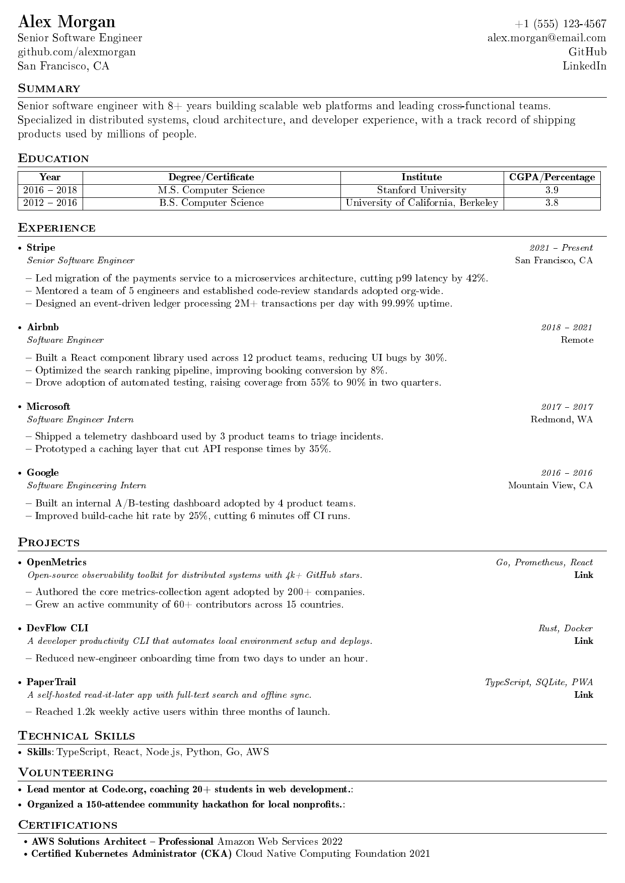 GGSIPU Resume LaTeX resume template