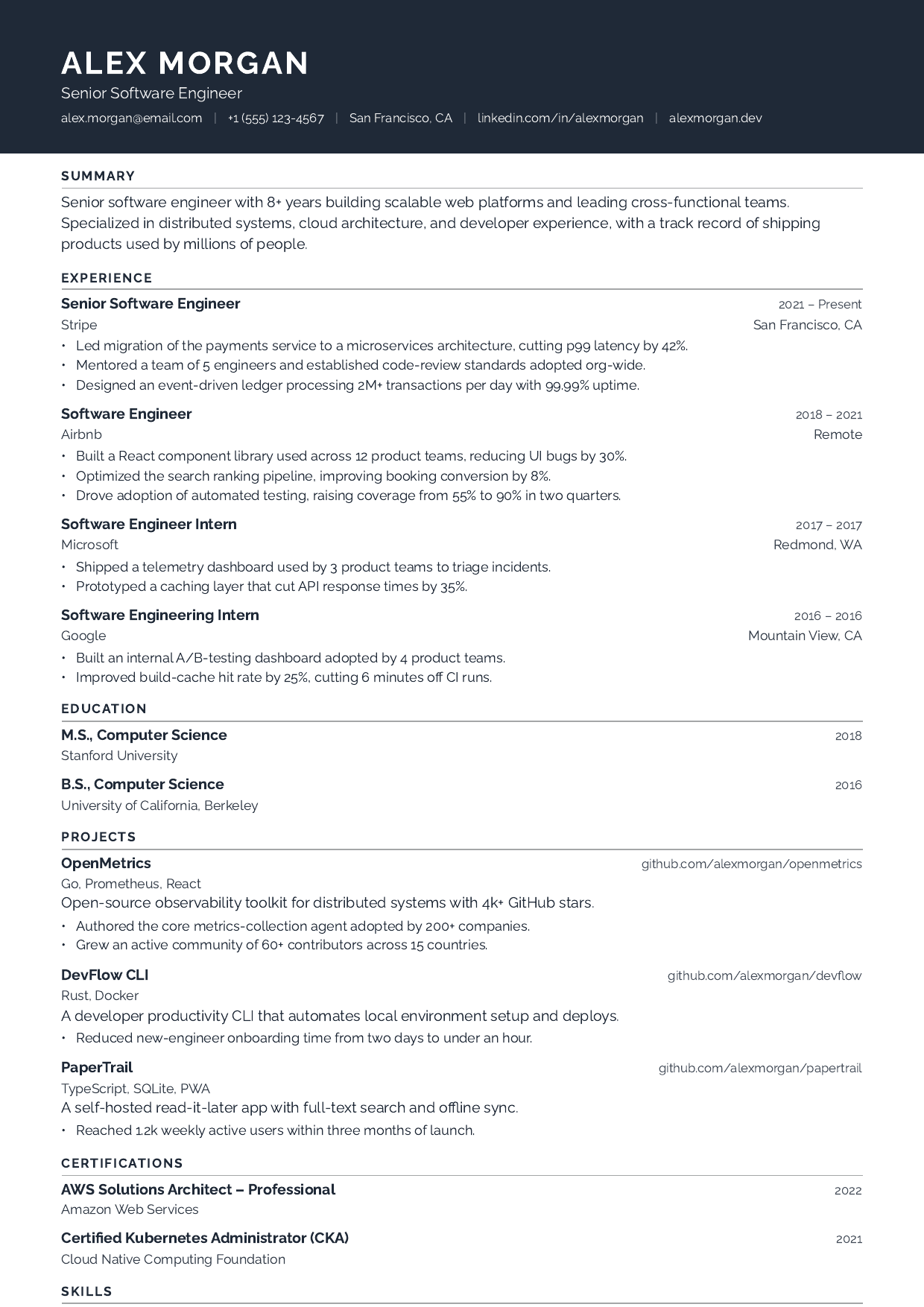 Senior Project Manager resume template