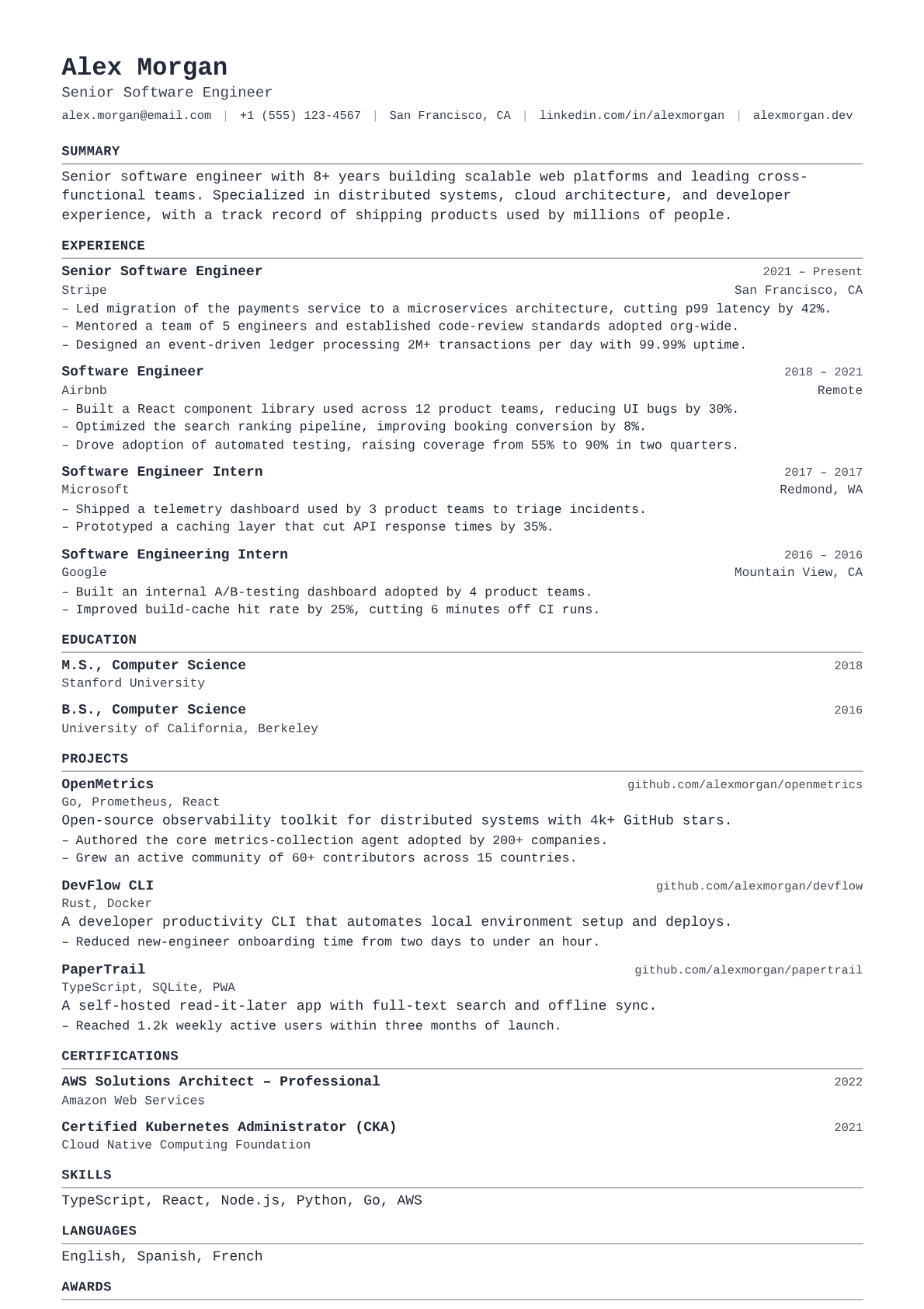Principal Systems Engineer resume template