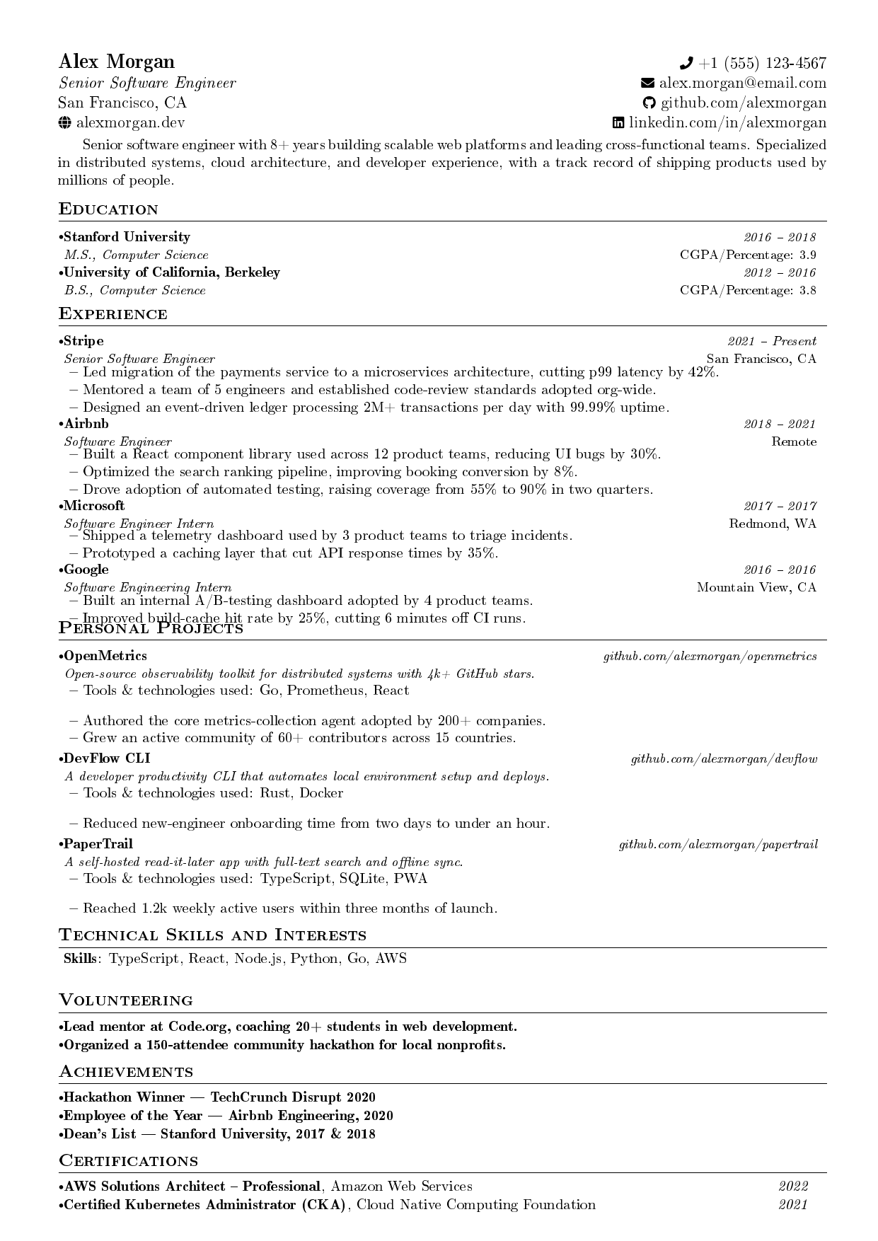 IIIT Vadodara Resume LaTeX resume template preview