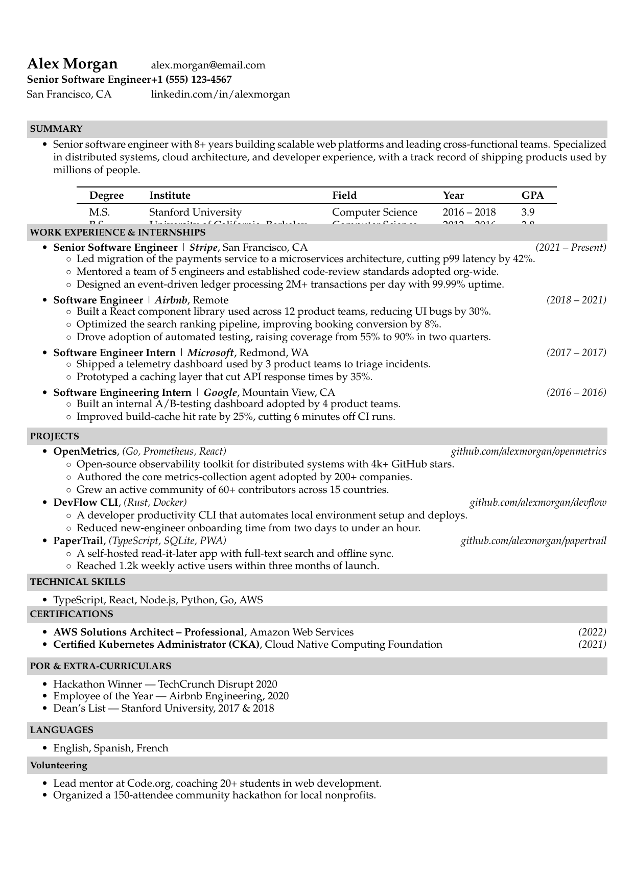 Machine Learning Engineer resume template