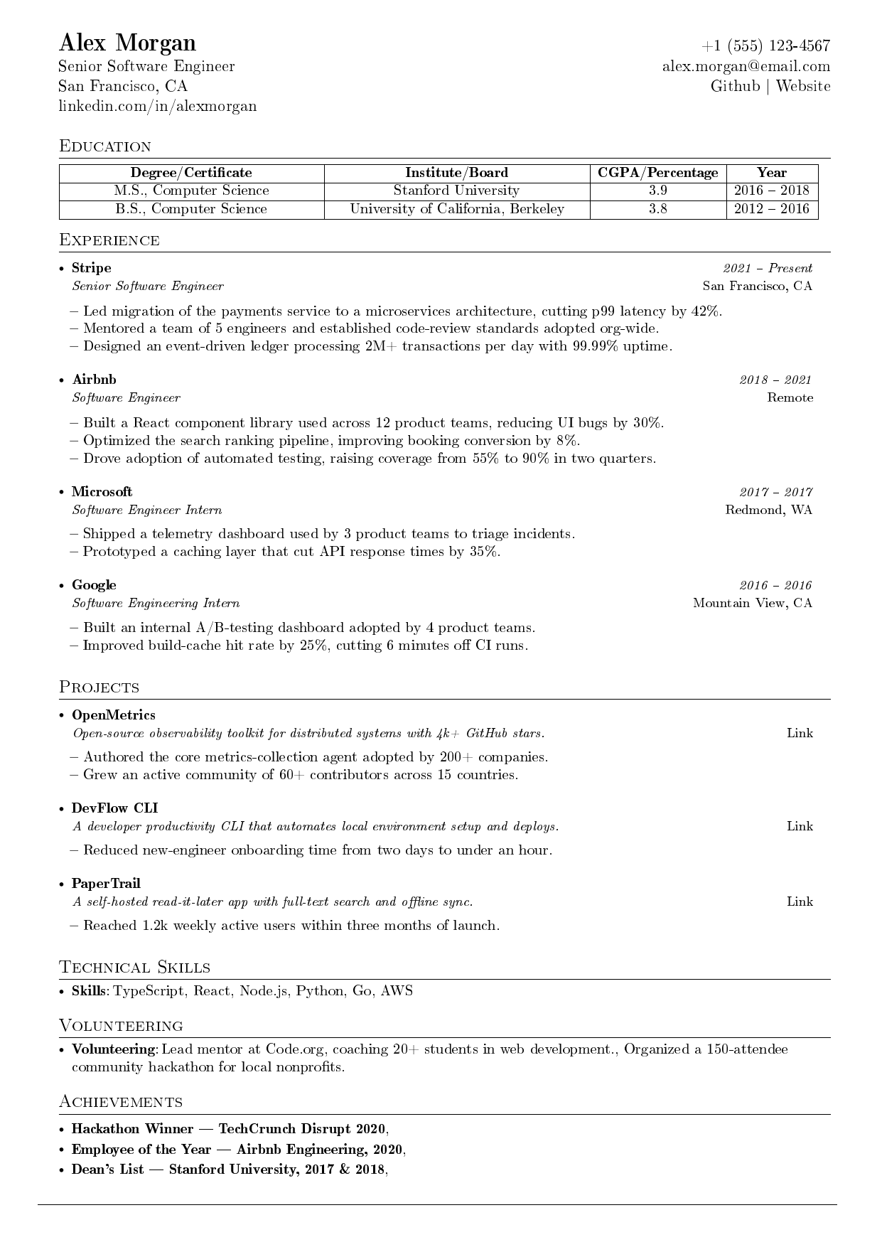 IIT Guwahati Resume LaTeX resume template