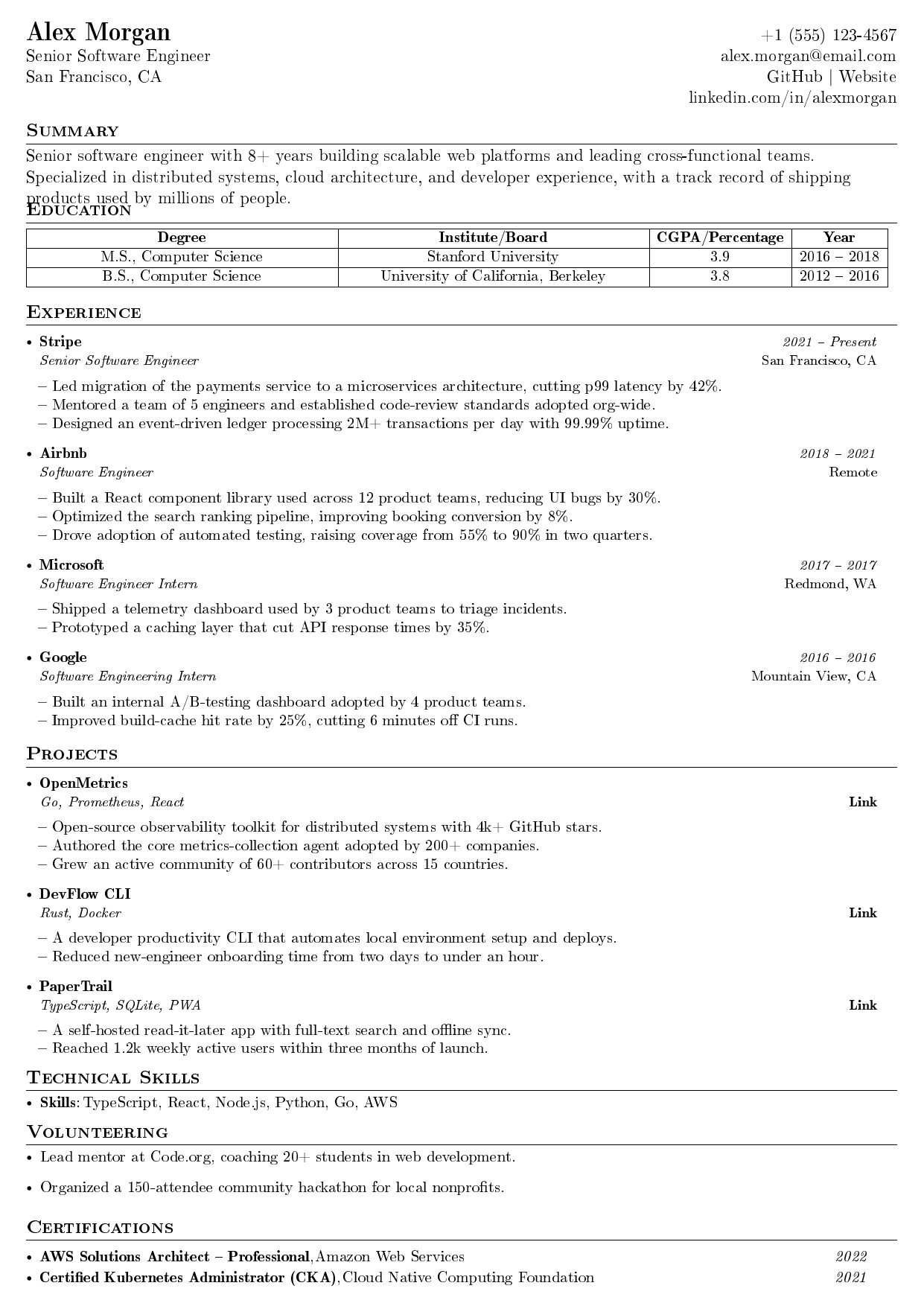 IIT Ropar Resume LaTeX resume template