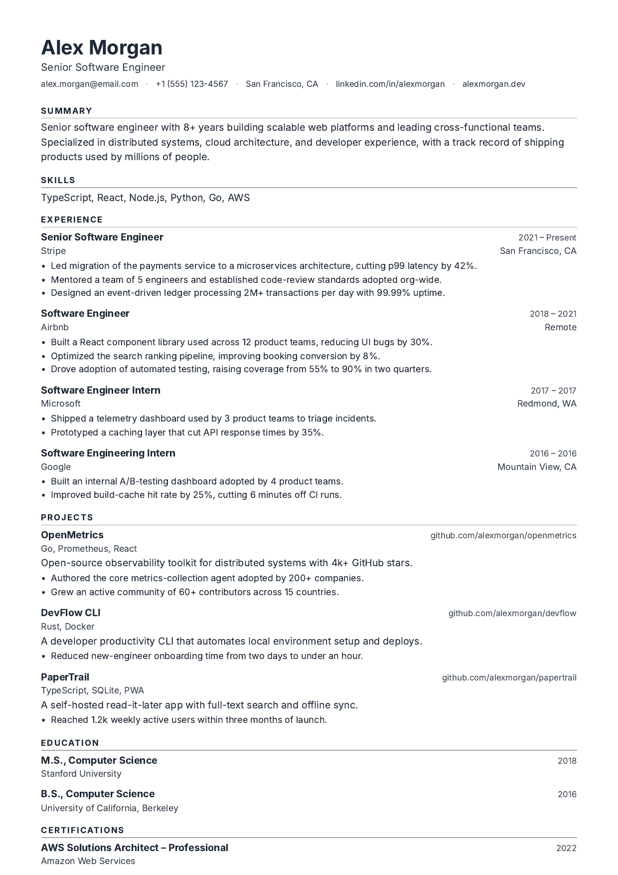 Software Engineer resume template