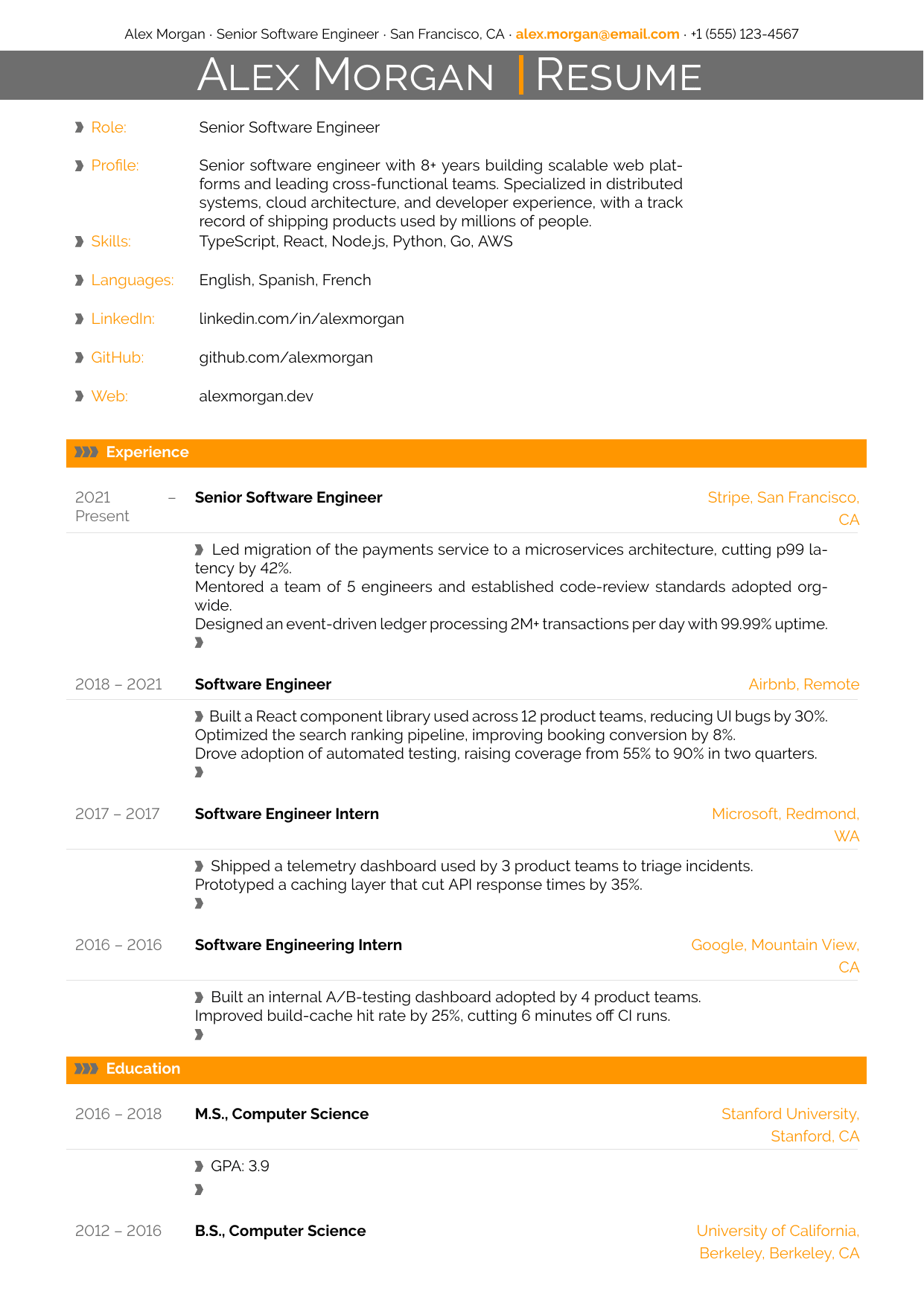 Video Editor LaTeX resume template
