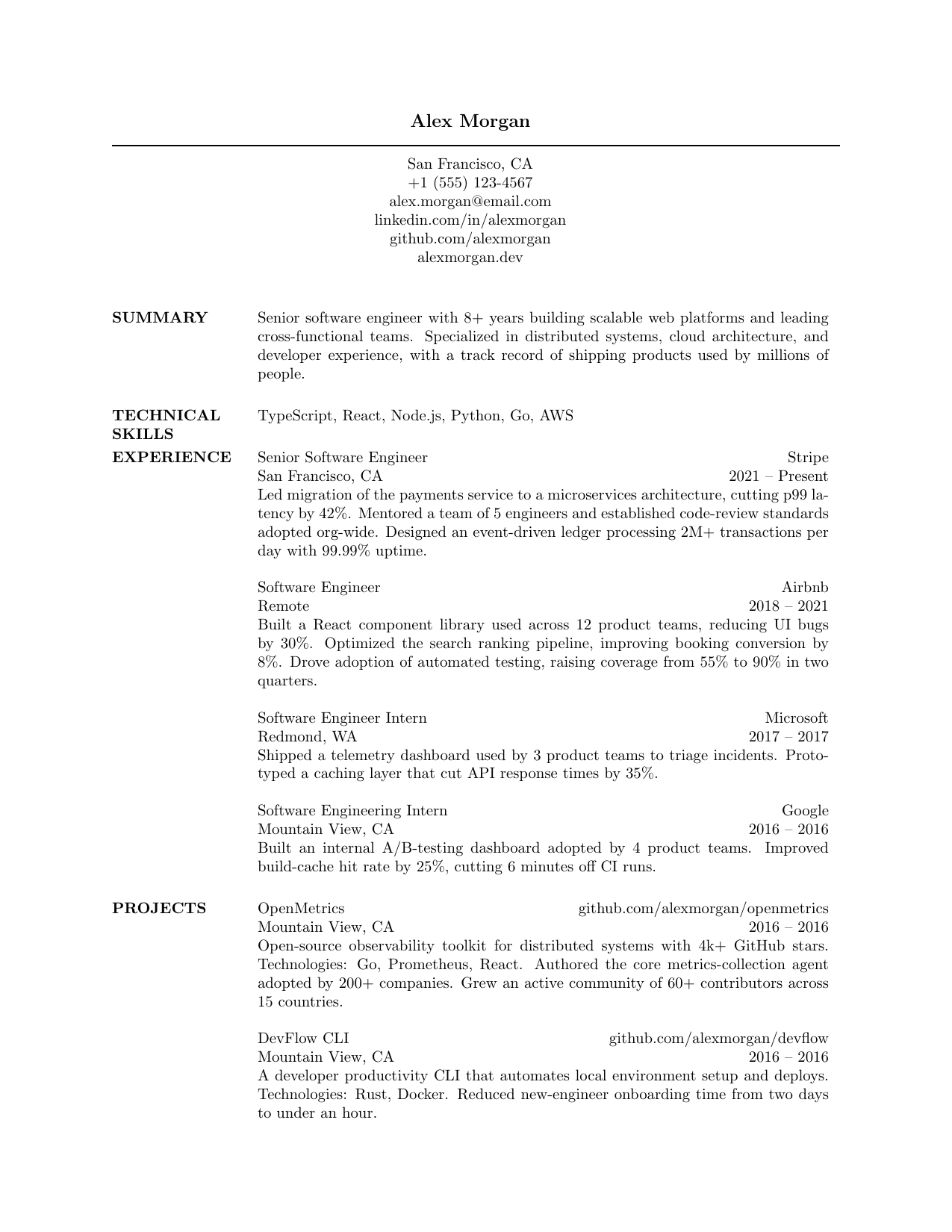 Sales LaTeX resume template