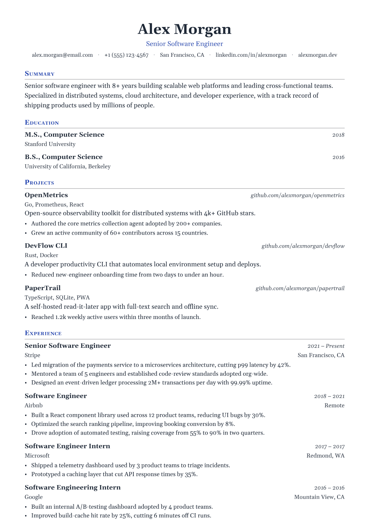 Engineering Intern resume template