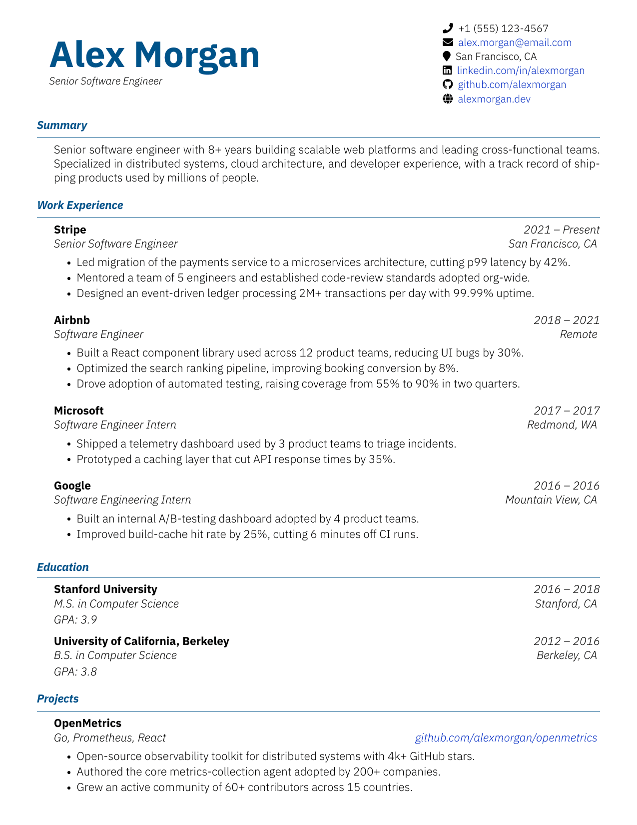 Mechanical Engineer LaTeX resume template