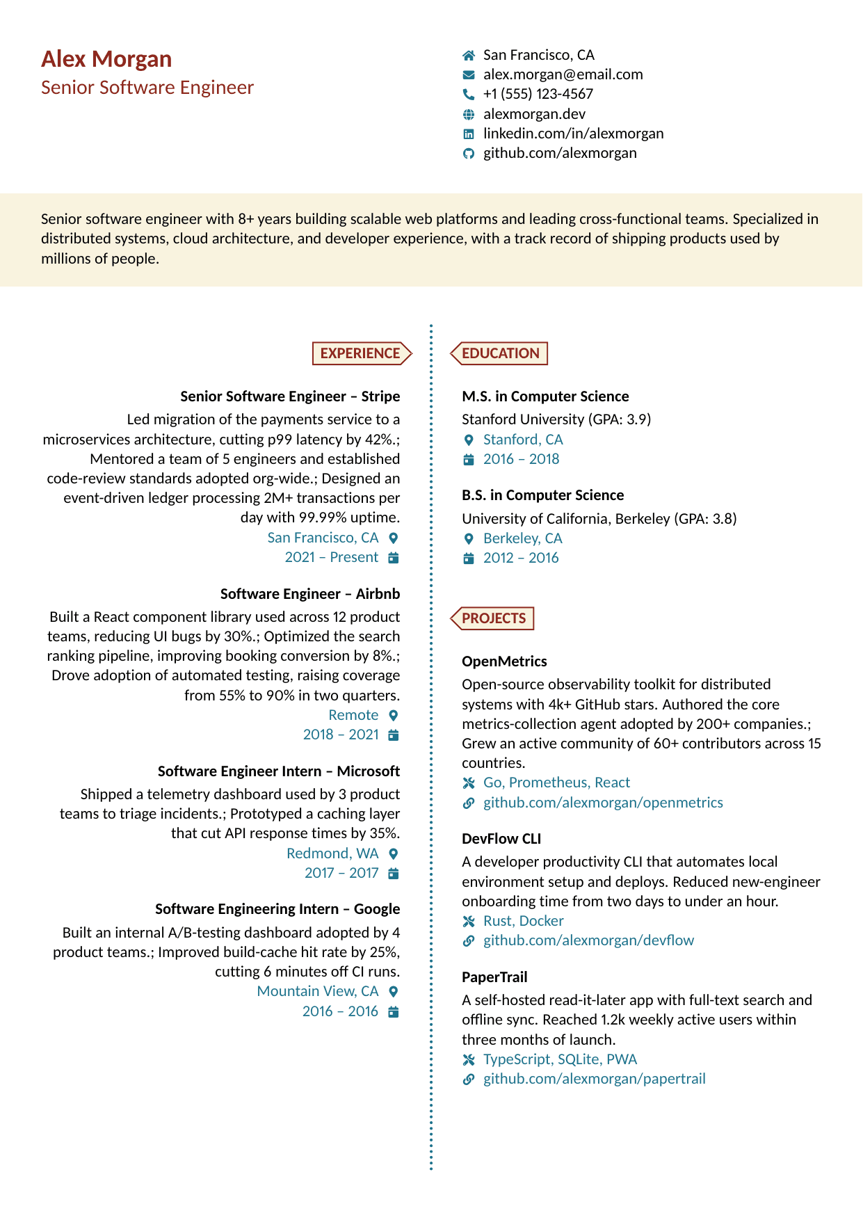 Recruiter LaTeX resume template