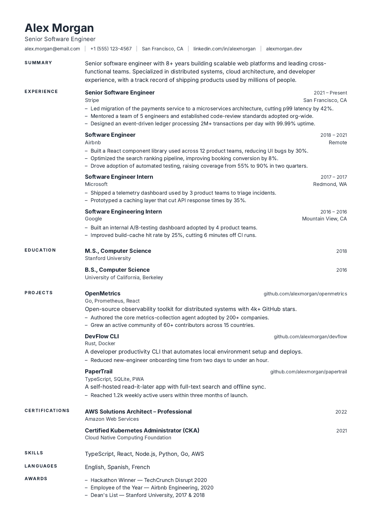 Senior Quantitative Analyst resume template