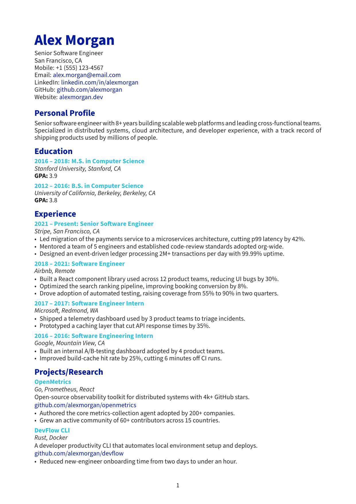 Senior Data Scientist LaTeX resume template