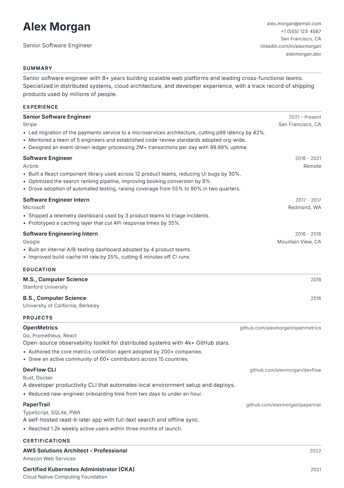 Technical Product Manager resume template