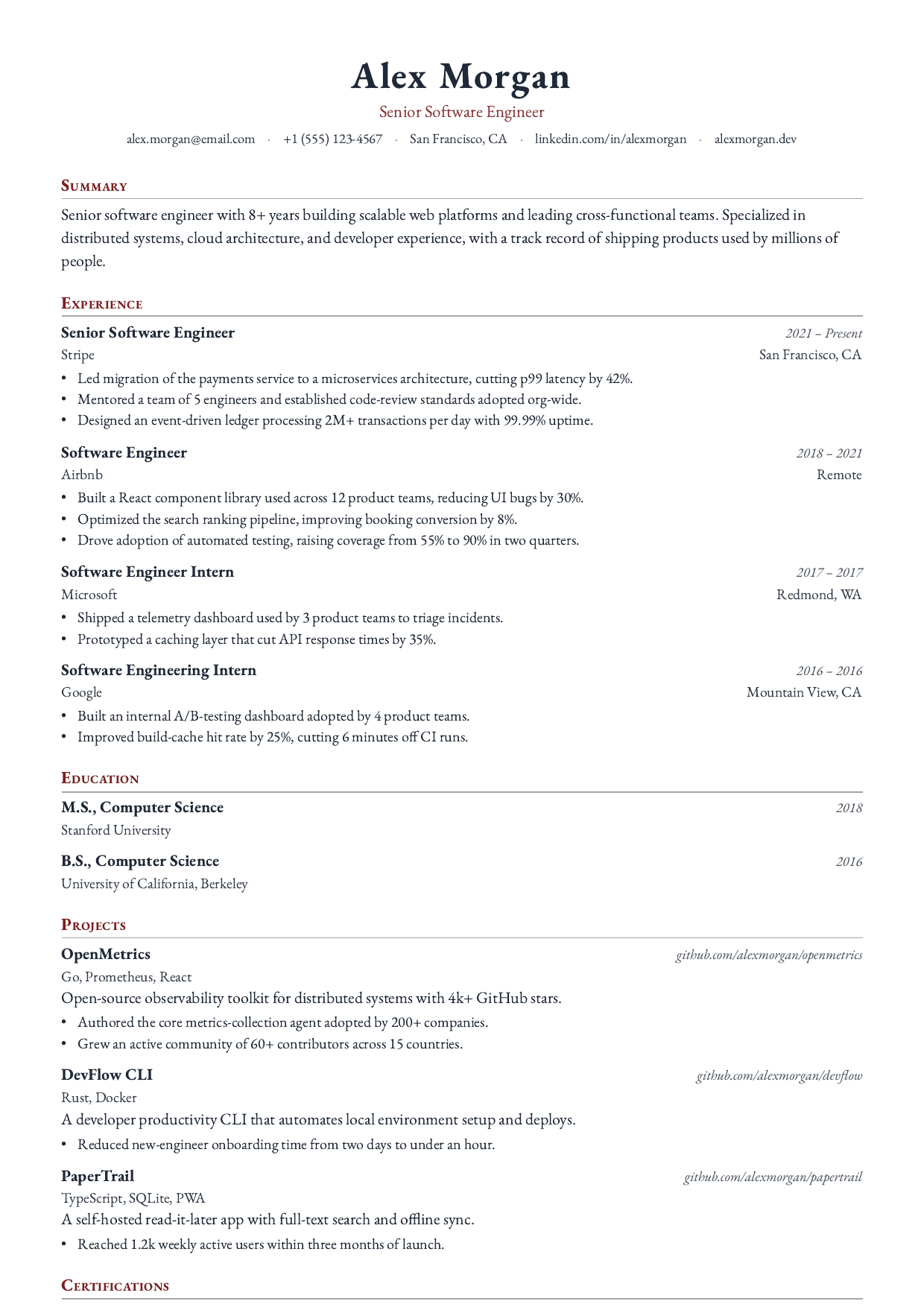 Meridian resume template