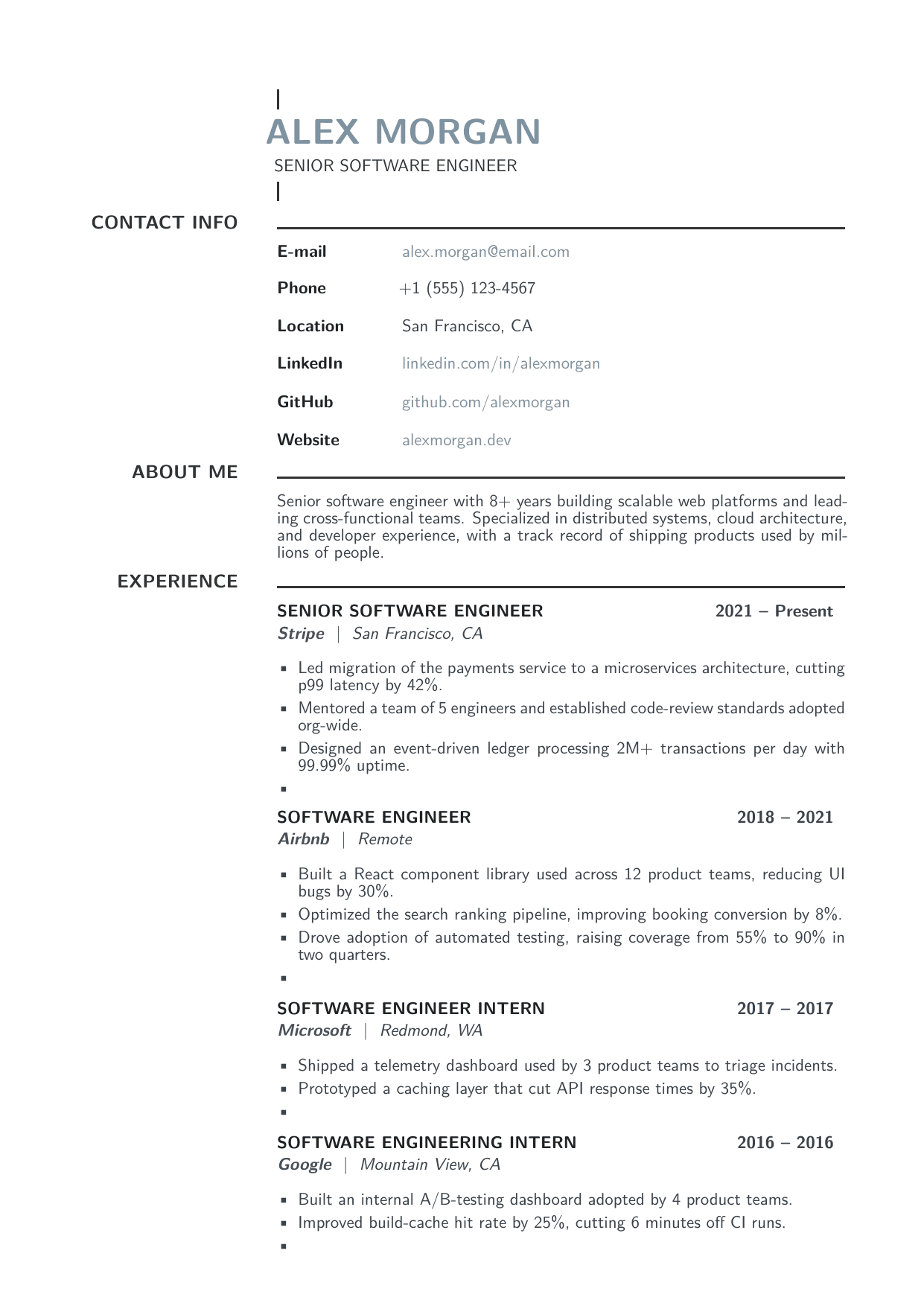 Audio Engineer / Sound Technician LaTeX resume template