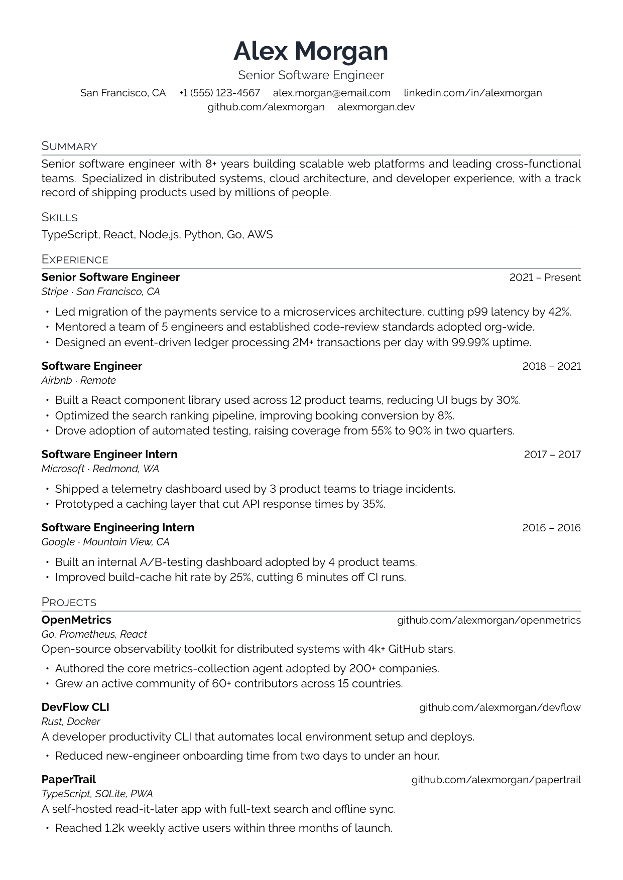 Project Manager resume template