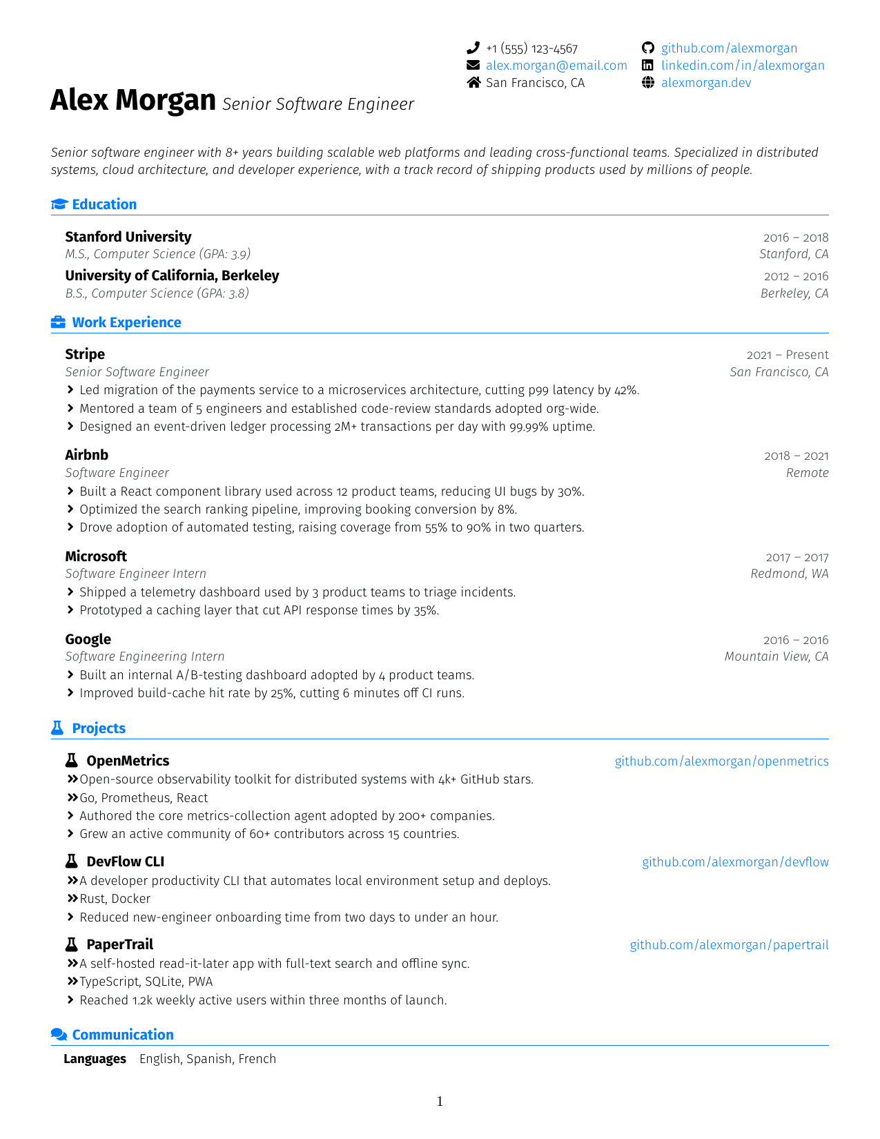 Operations Manager LaTeX resume template