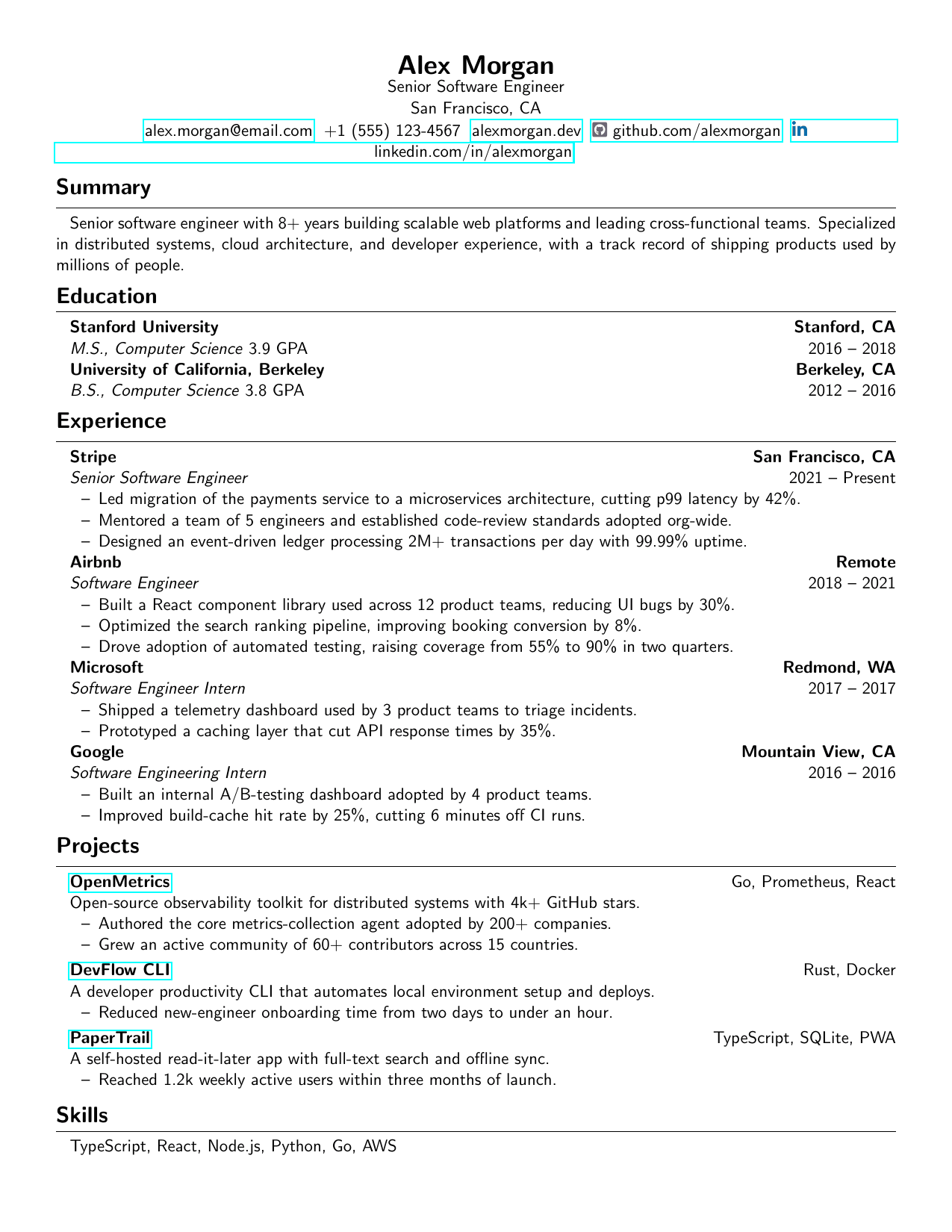 Project Coordinator LaTeX resume template preview