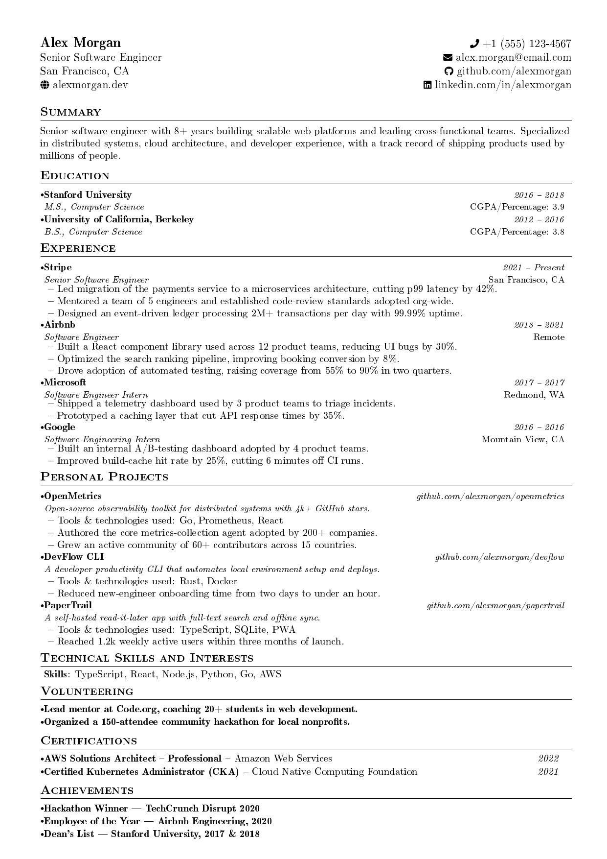 NIT Allahabad Resume LaTeX resume template