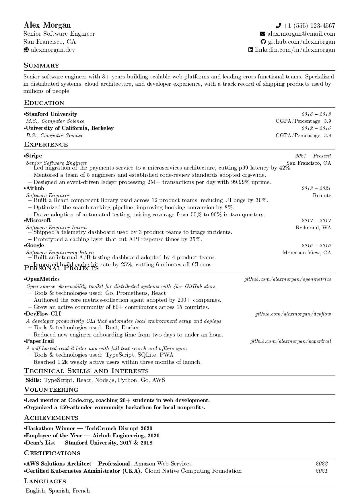 NIT Manipur Resume LaTeX resume template
