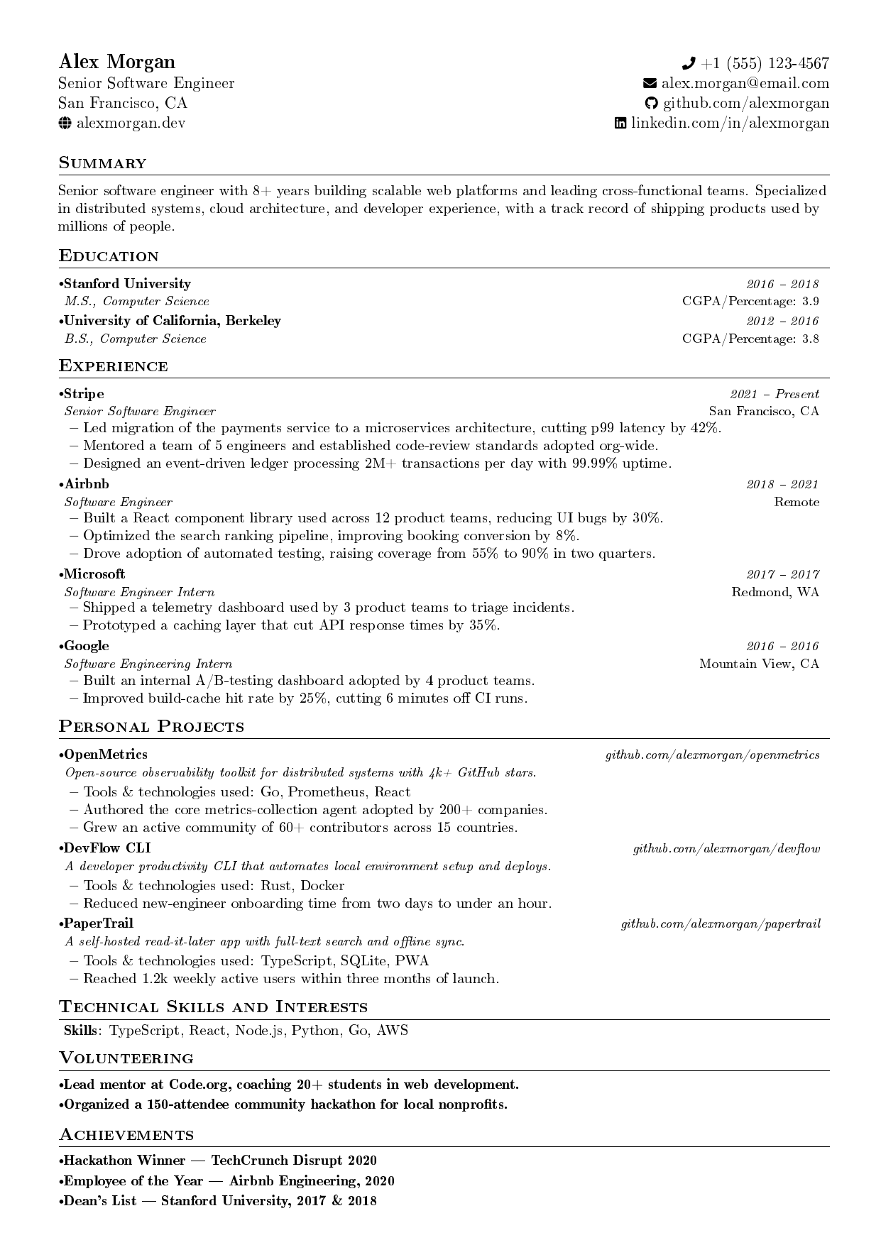 NIT Warangal Resume LaTeX resume template