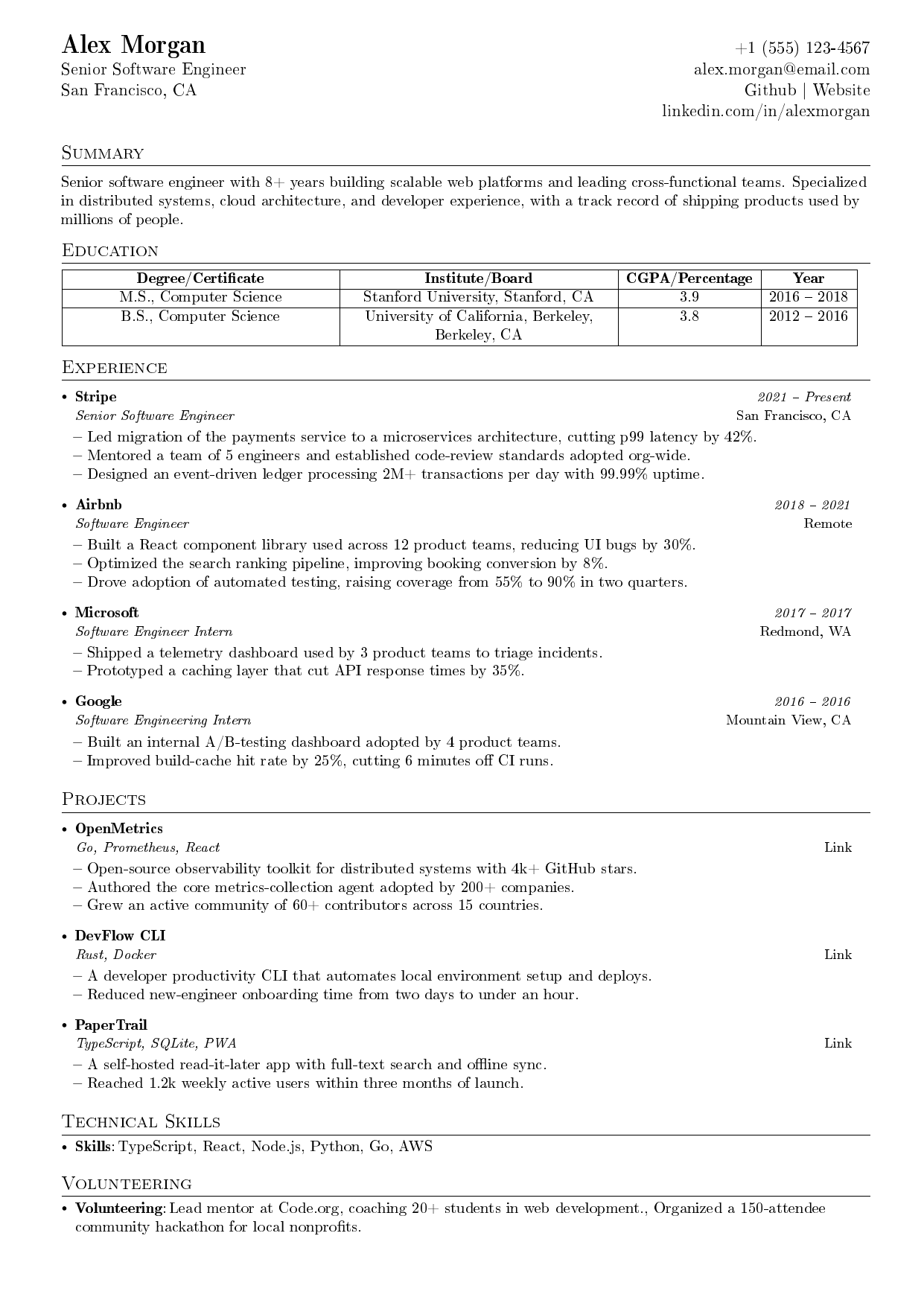 NITK Surathkal Resume LaTeX resume template