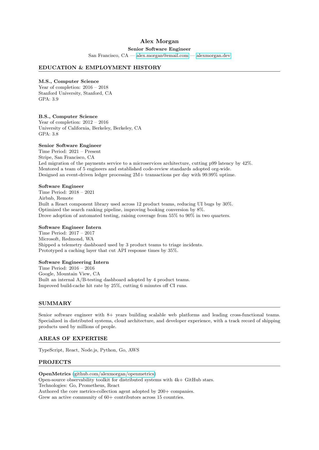Second Year Student LaTeX resume template