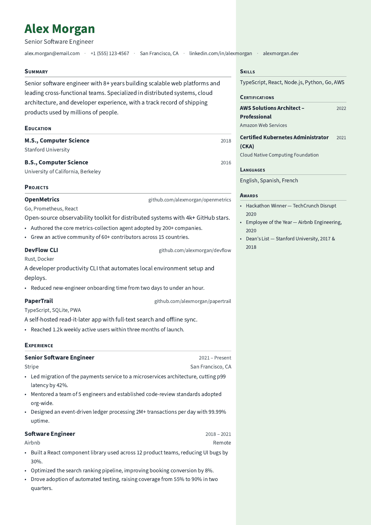 Marketing Intern resume template